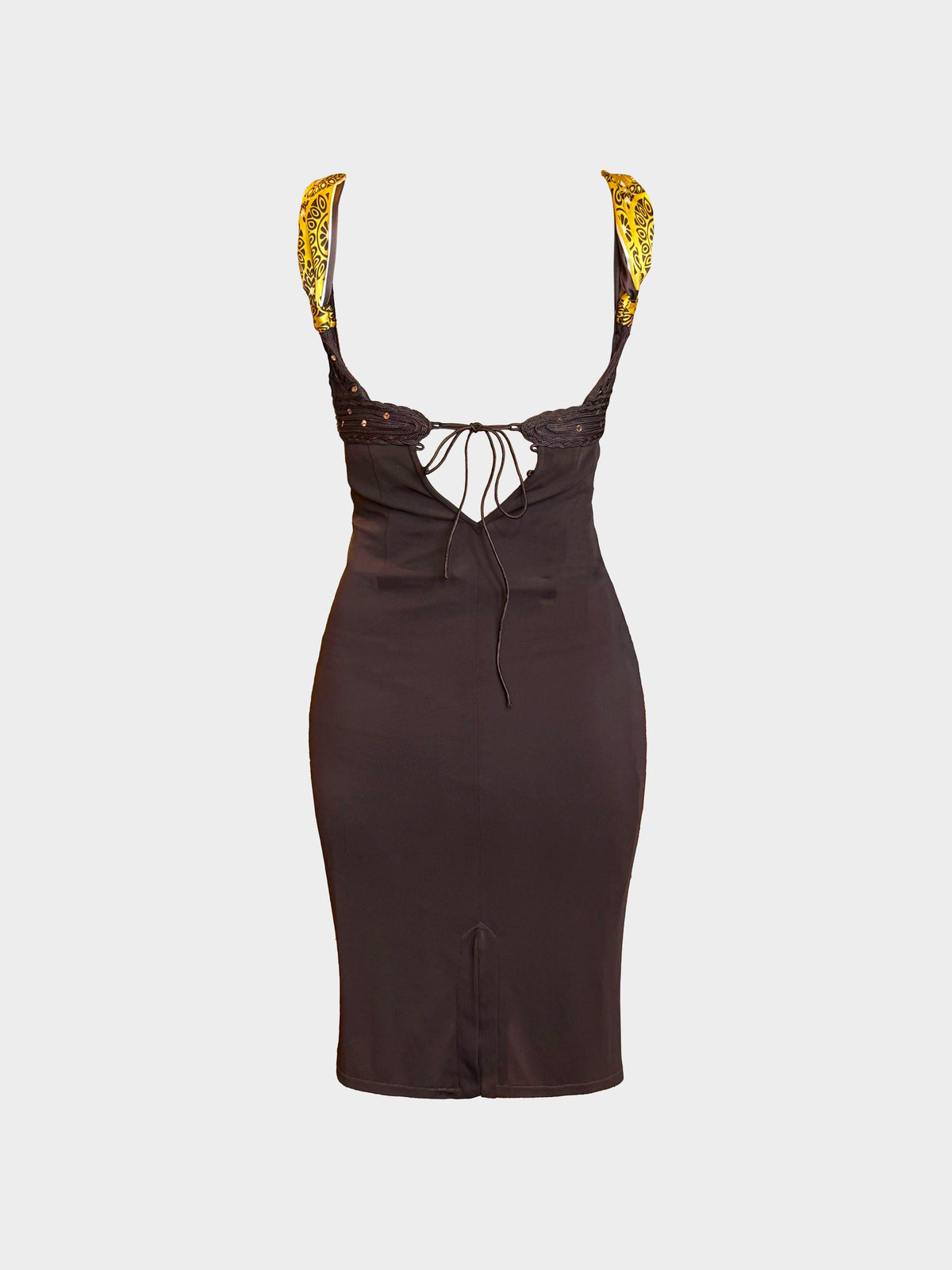 Roberto Cavalli 2000s Chocolate Brown Braid-detailed Sequin Midi Dress