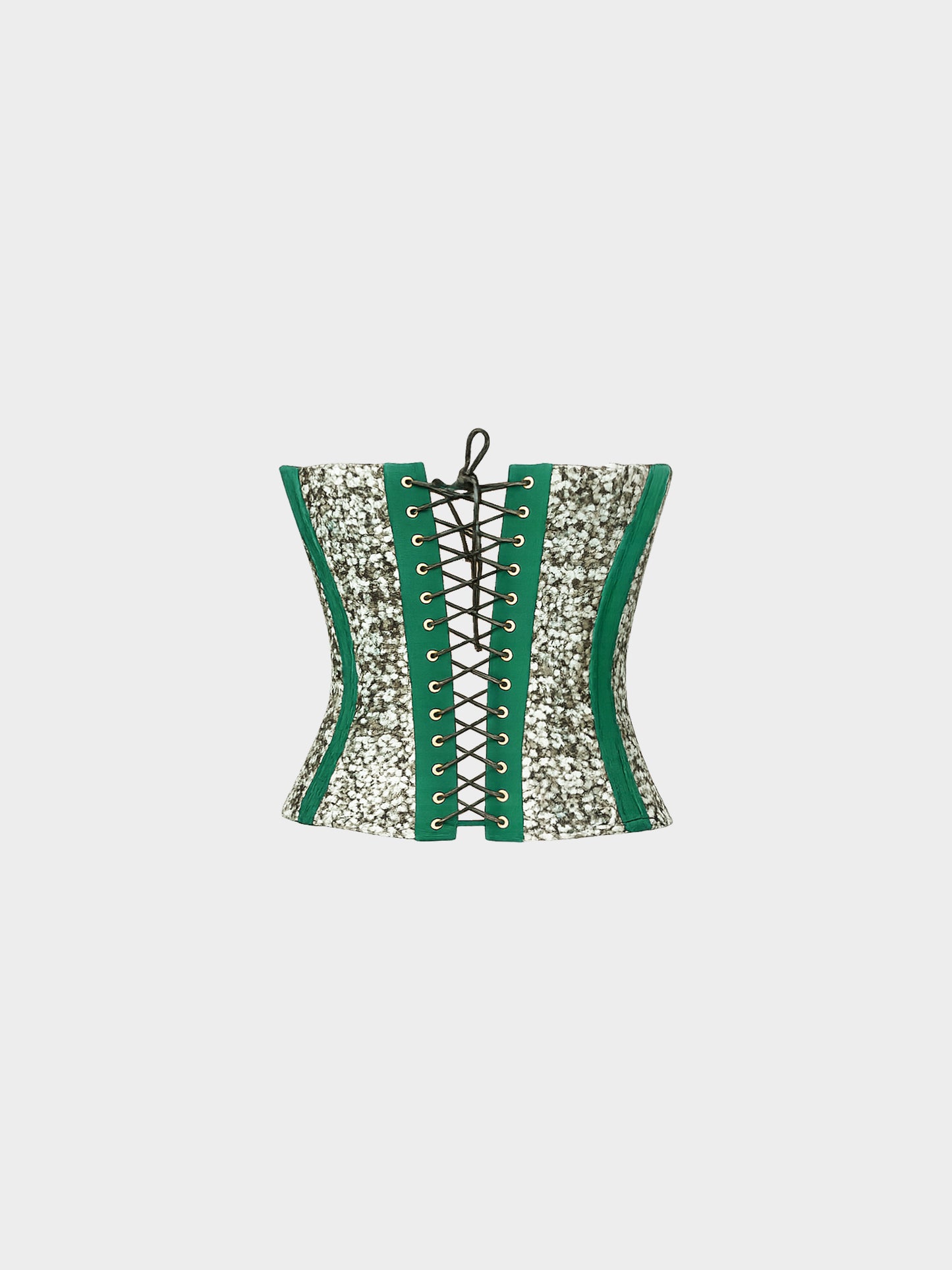Roberto Cavalli FW 2005 Green Satin and Neutral Tweed Strapless Corset