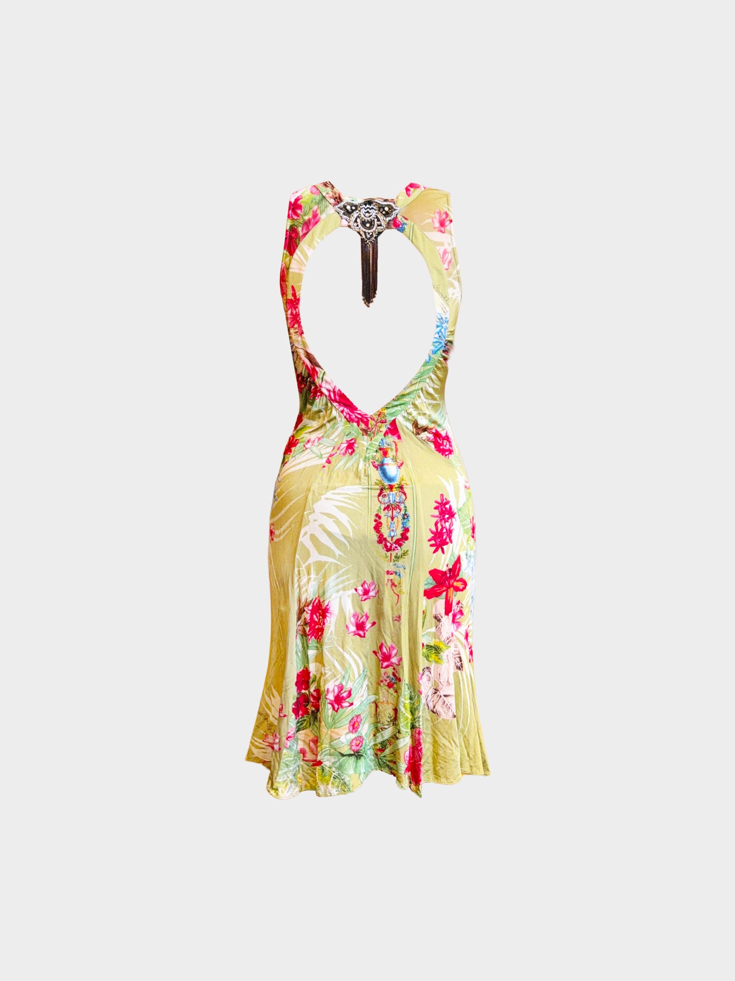Roberto Cavalli 2000s Green Floral Print Button-down Dress