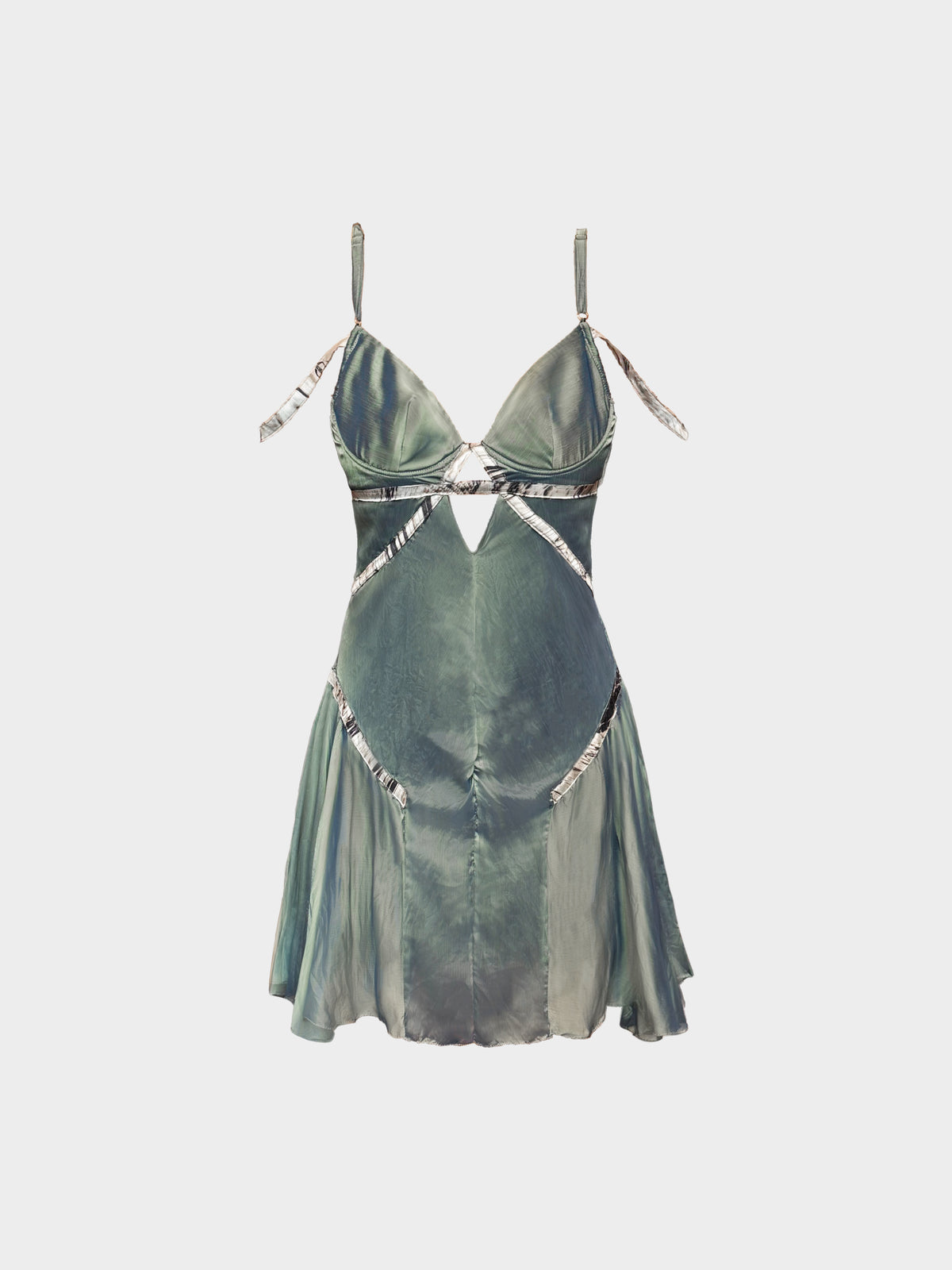 Roberto Cavalli 2010s Green Iridescent Polyester Keyhole Mini Dress