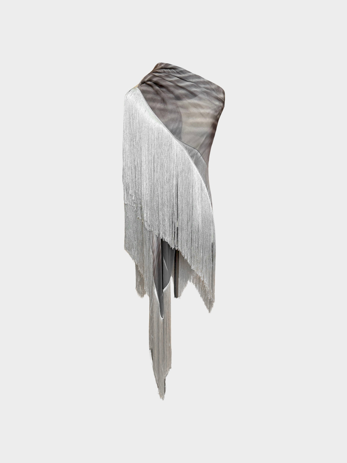 Roberto Cavalli 2000s Light and Shadow Stripe Print Fringed Shawl