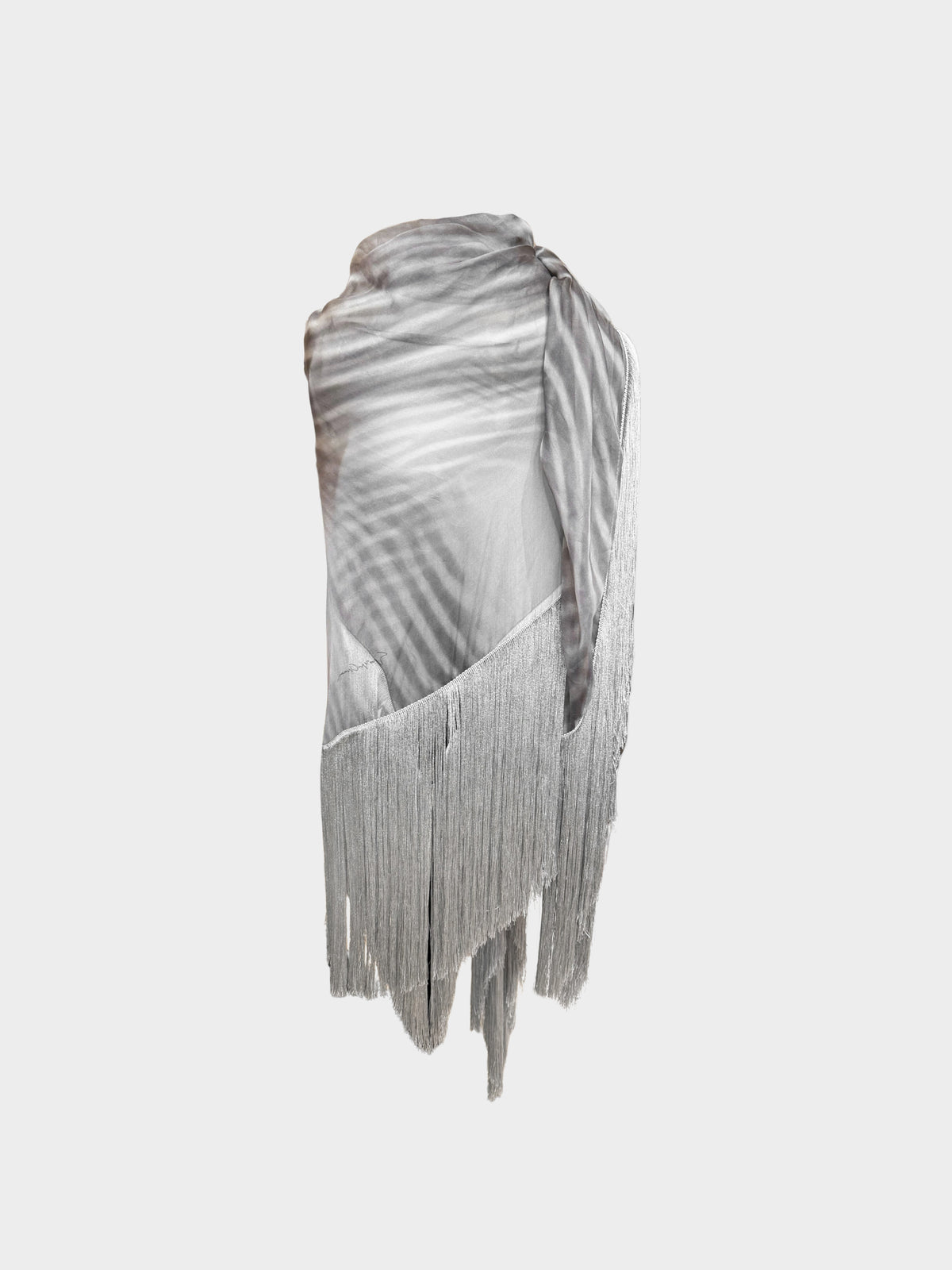 Roberto Cavalli 2000s Light and Shadow Stripe Print Fringed Shawl