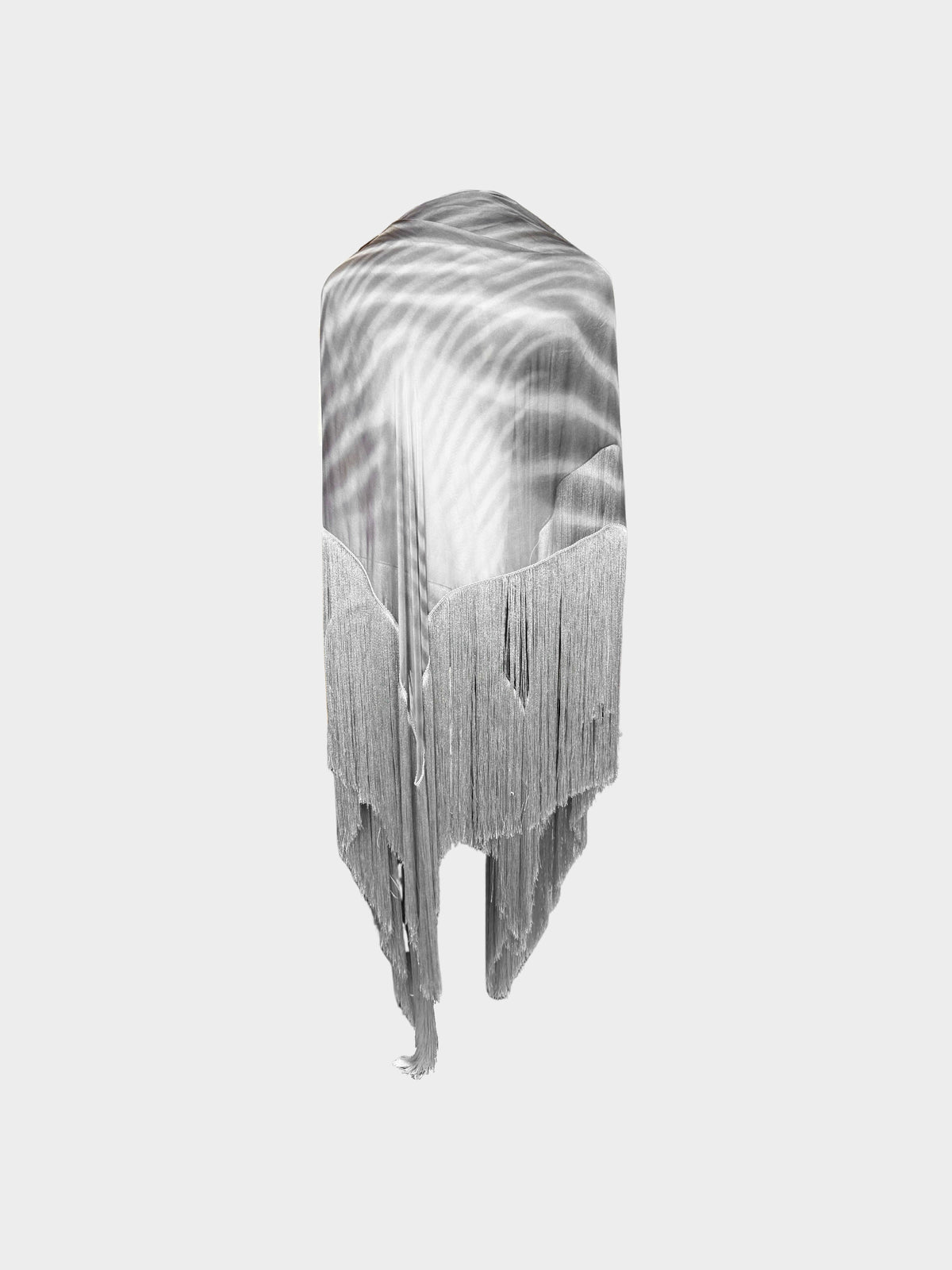 Roberto Cavalli 2000s Light and Shadow Stripe Print Fringed Shawl