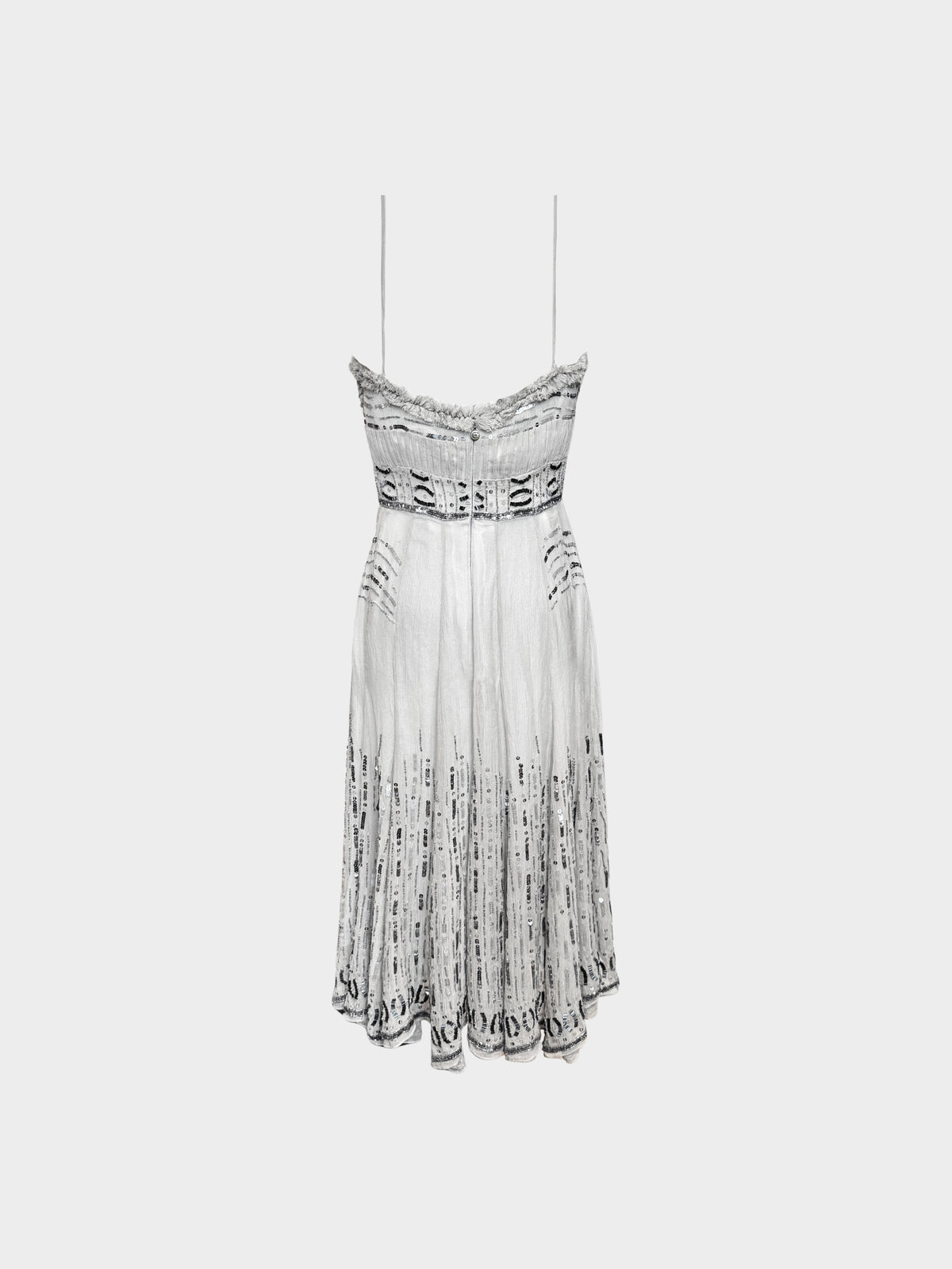Roberto Cavalli 1990s Silver Grey Sequins and Beaded Silk Dress