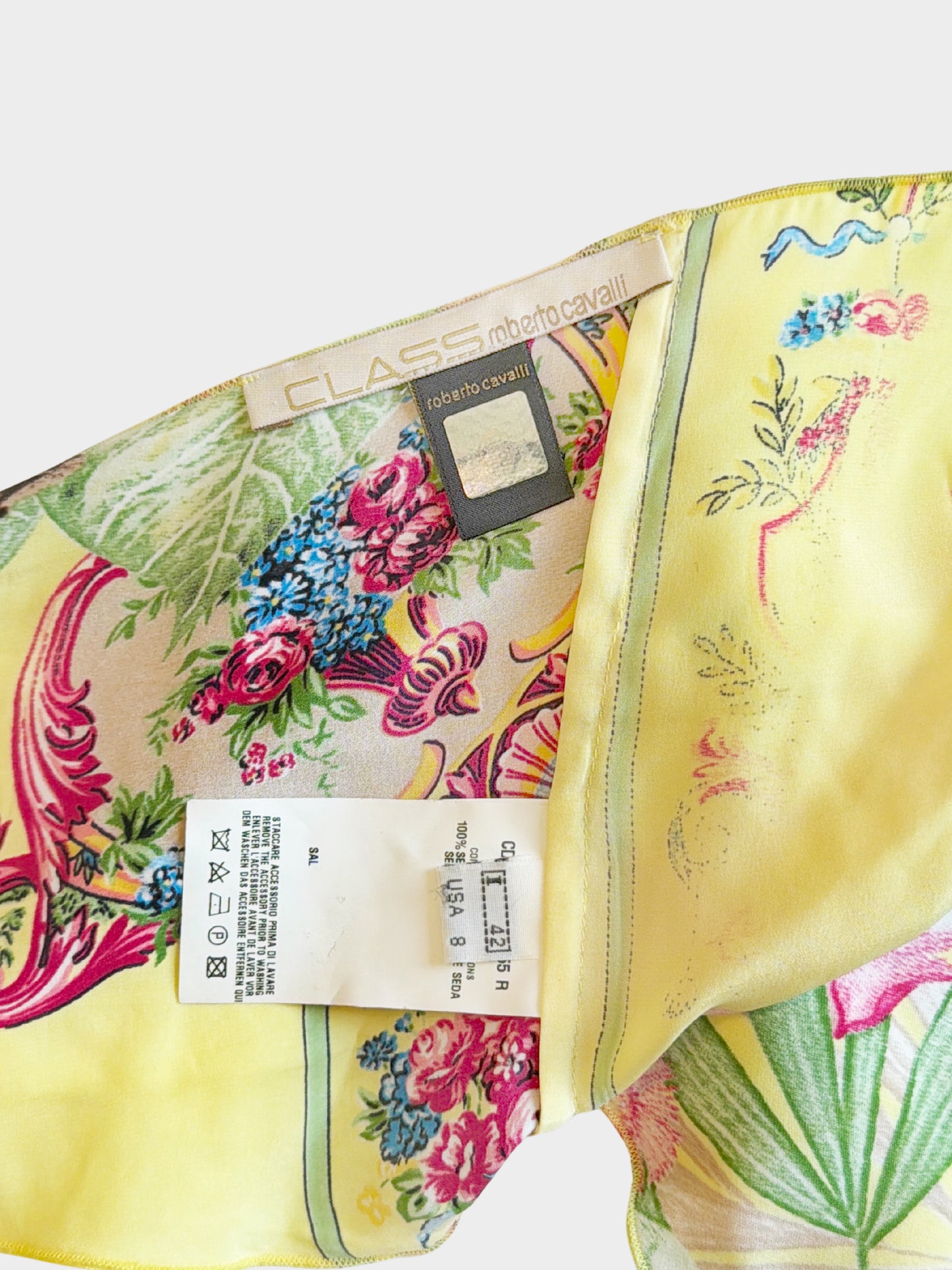 Roberto Cavalli 2000s Yellow Tropical Floral Print Halter Neck Top and Skirt Set