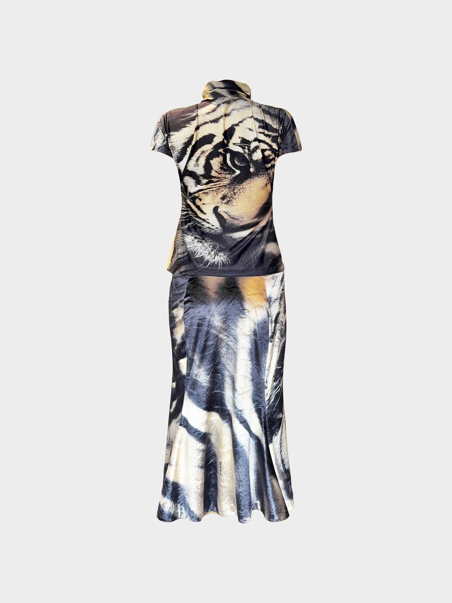 Roberto Cavalli FW 2000 Tiger Print Top and Skirt Set