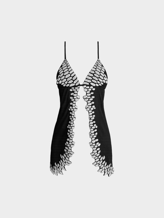 Roberto Cavalli 2000s Rare Black and Silver Beaded Top