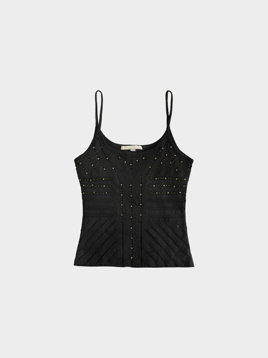 Roberto Cavalli 1990s Black Cotton Beaded Top