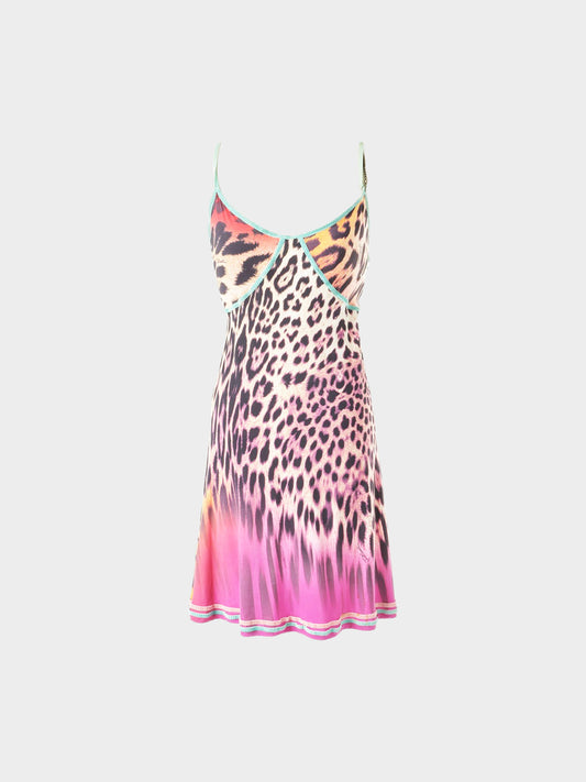 Roberto Cavalli 2000s Multicolor Leopard Print Silk Dress