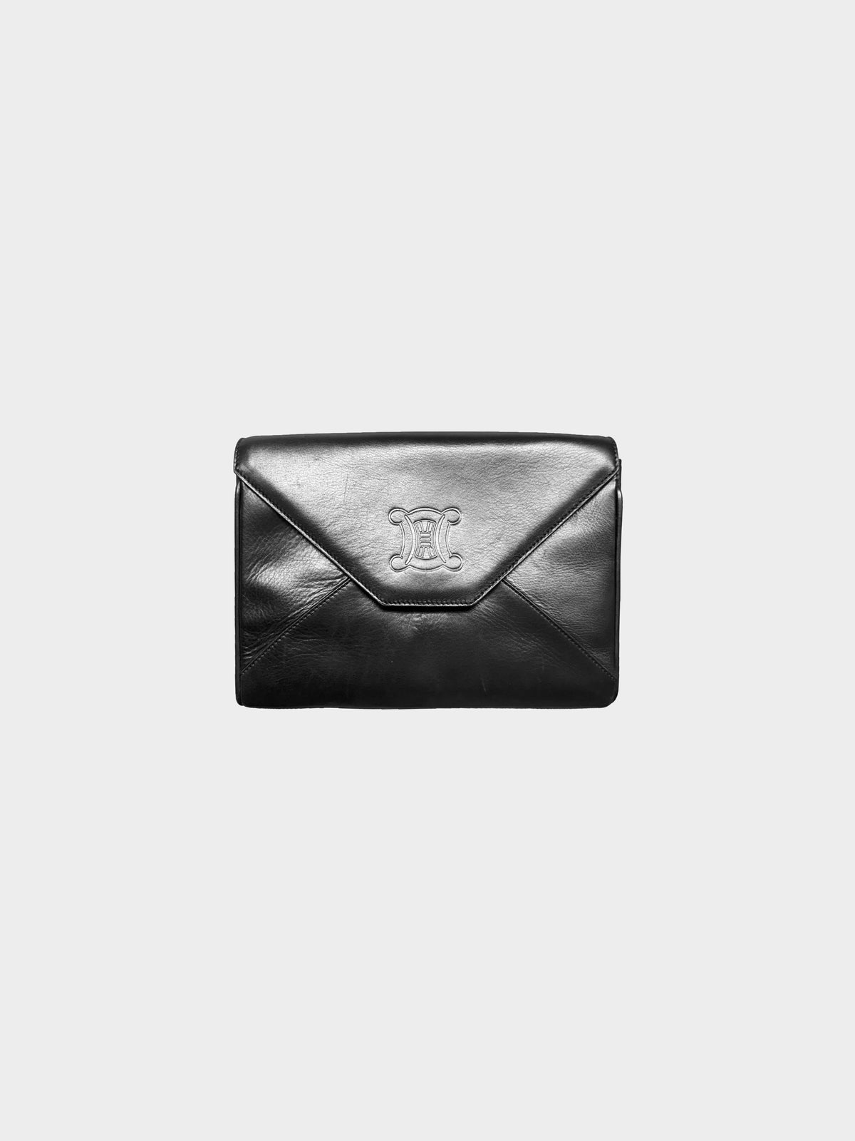 Celine 2000s Black Calfskin Triomphe Shoulder Bag