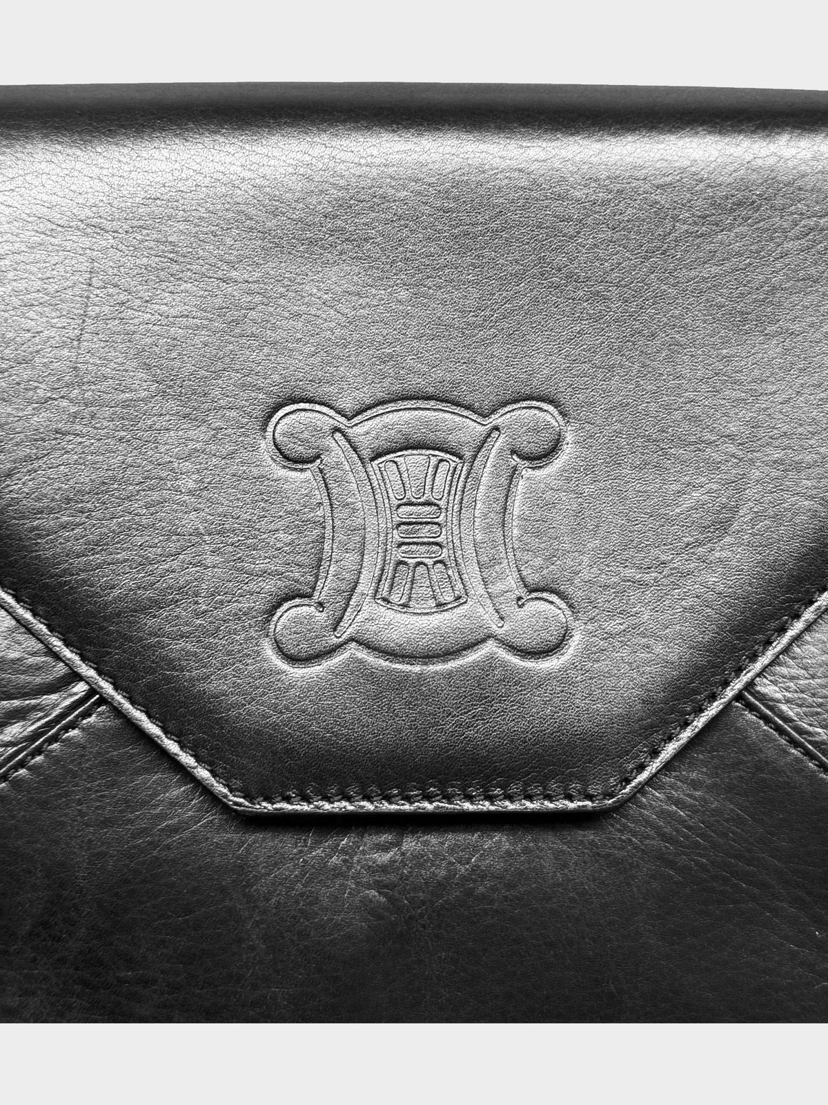 Celine 2000s Black Calfskin Triomphe Shoulder Bag