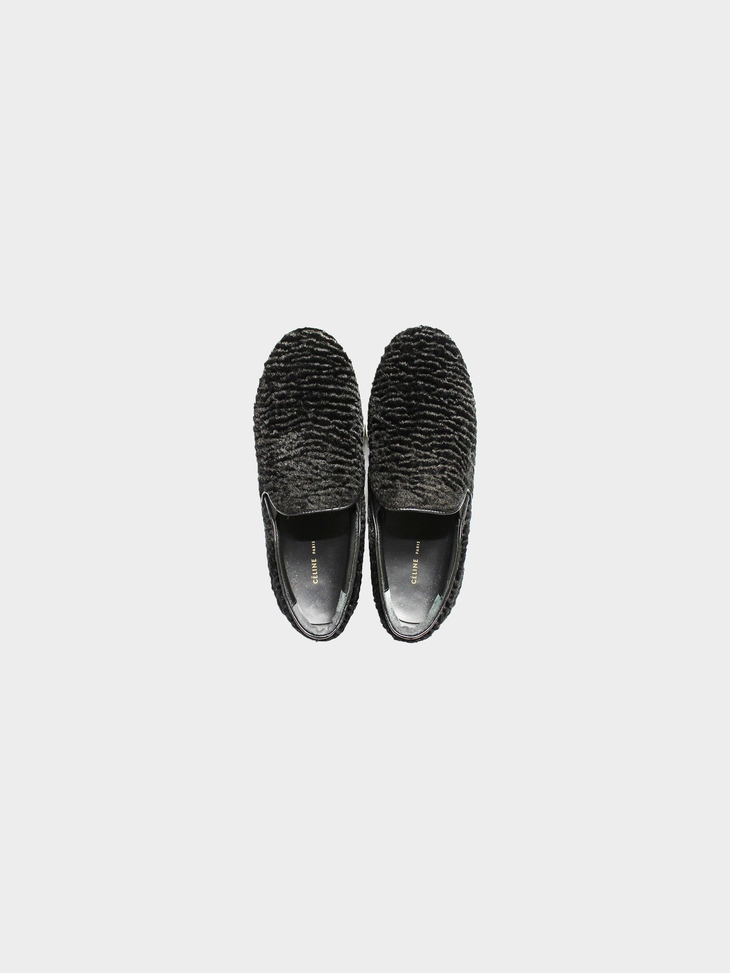 Céline by Phoebe Philo 2010s Black Fur Slip-Ons
