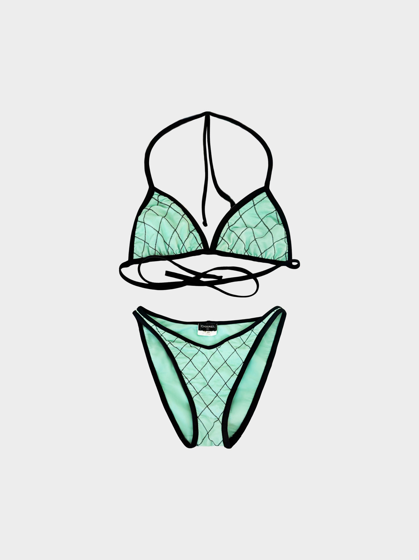Chanel SS 1995 Green and Black Diamond Stitch Two Piece Swimsuit