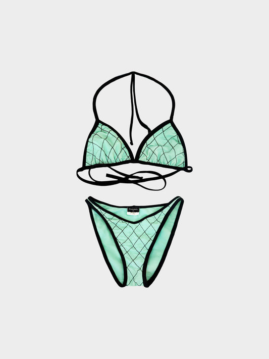 Chanel SS 1995 Green and Black Diamond Stitch Two Piece Swimsuit