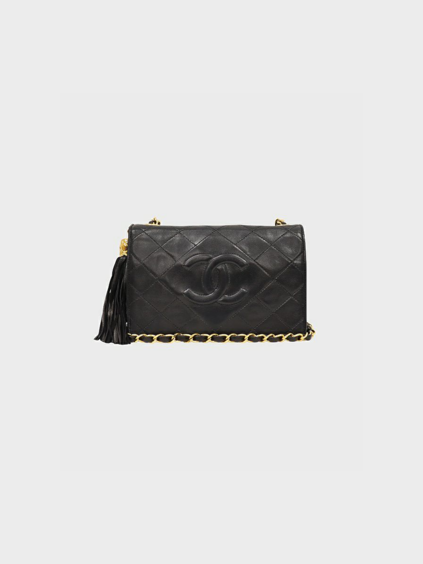 Chanel 1990 Black Tassel Matelasse Chain Shoulder Bag