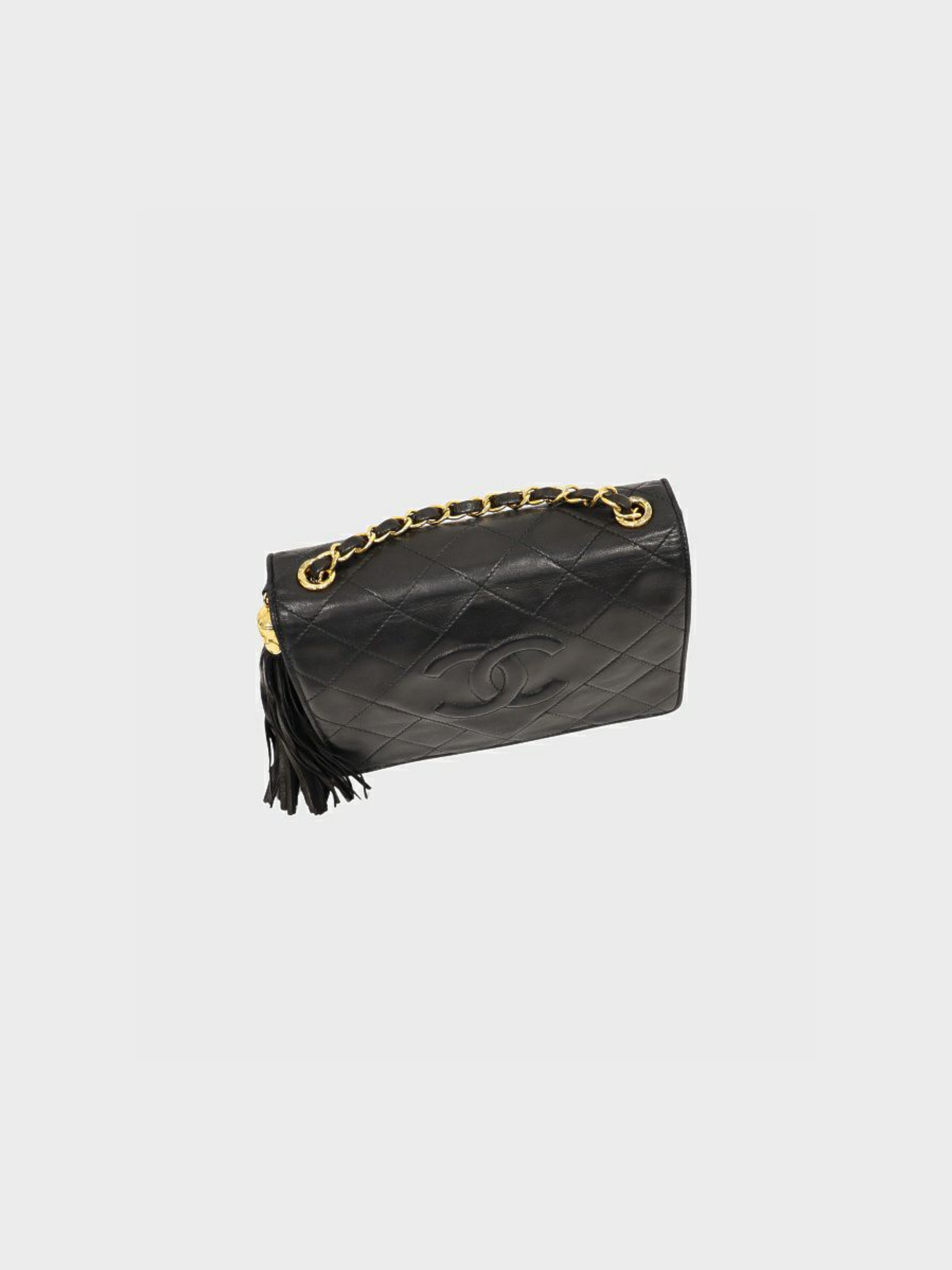 Chanel 1990 Black Tassel Matelasse Chain Shoulder Bag