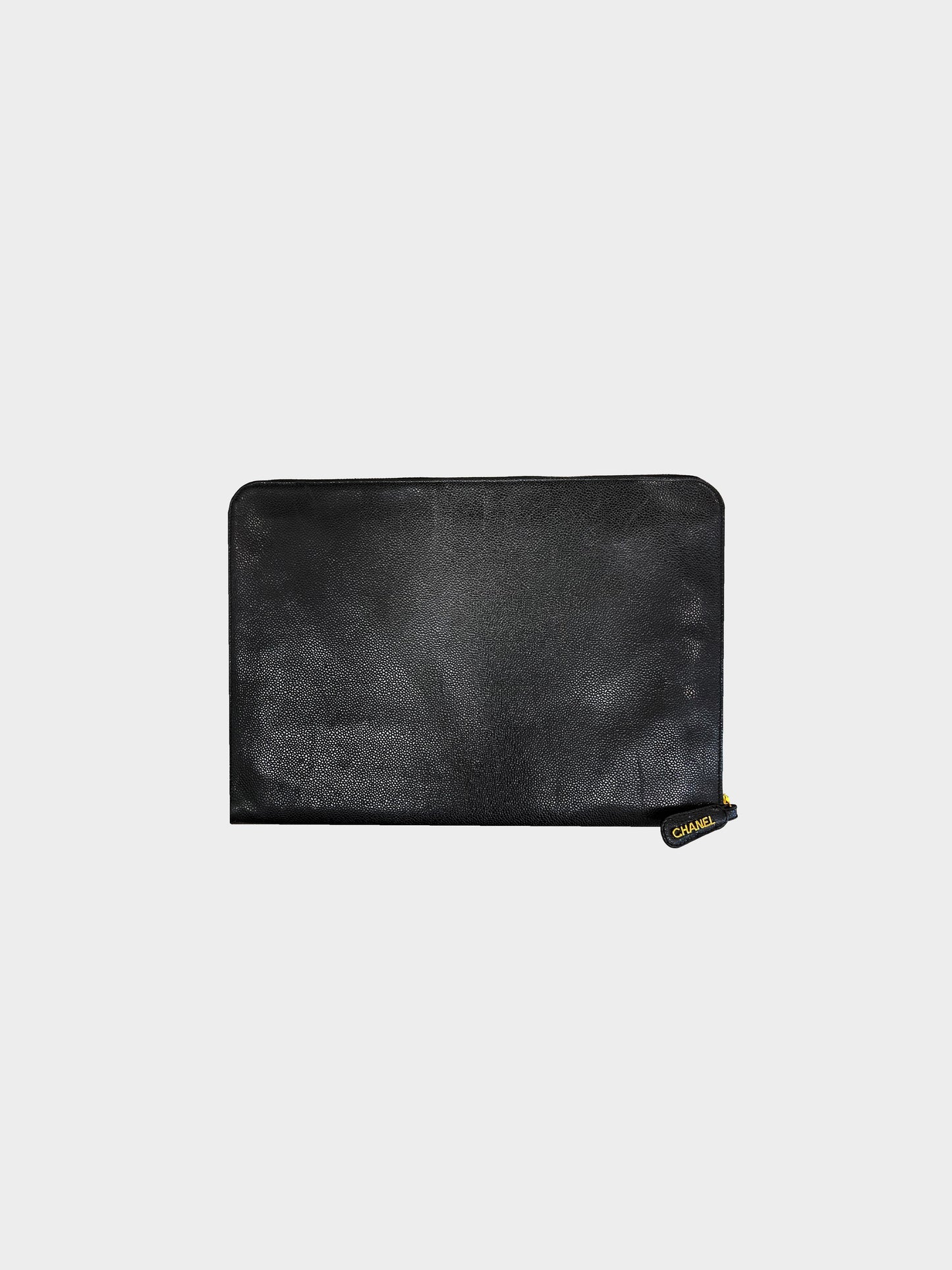Chanel 1995 Black Caviar Leather XL Clutch
