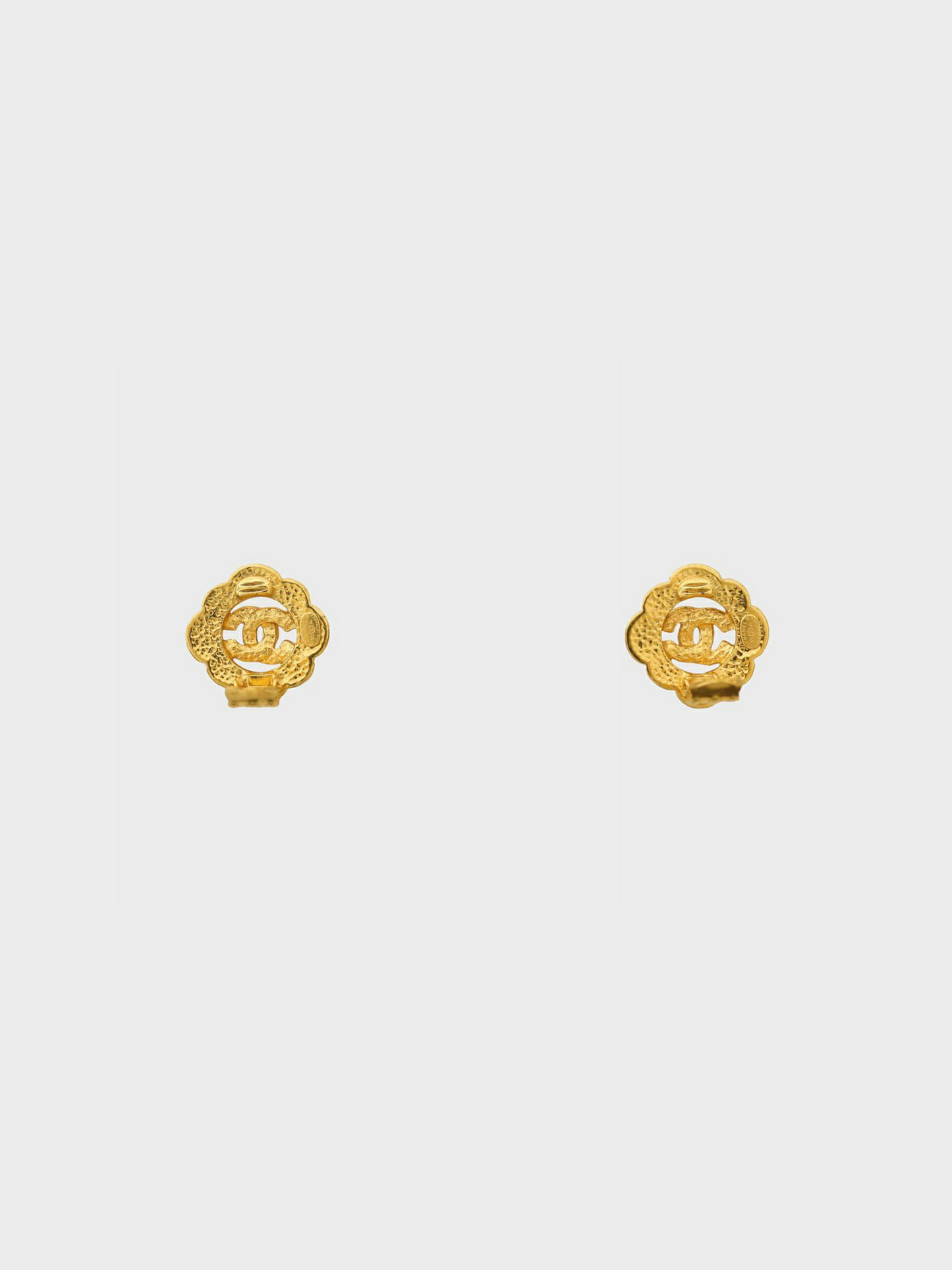 Chanel 1995 Vintage Gold Logo Clip On Earrings