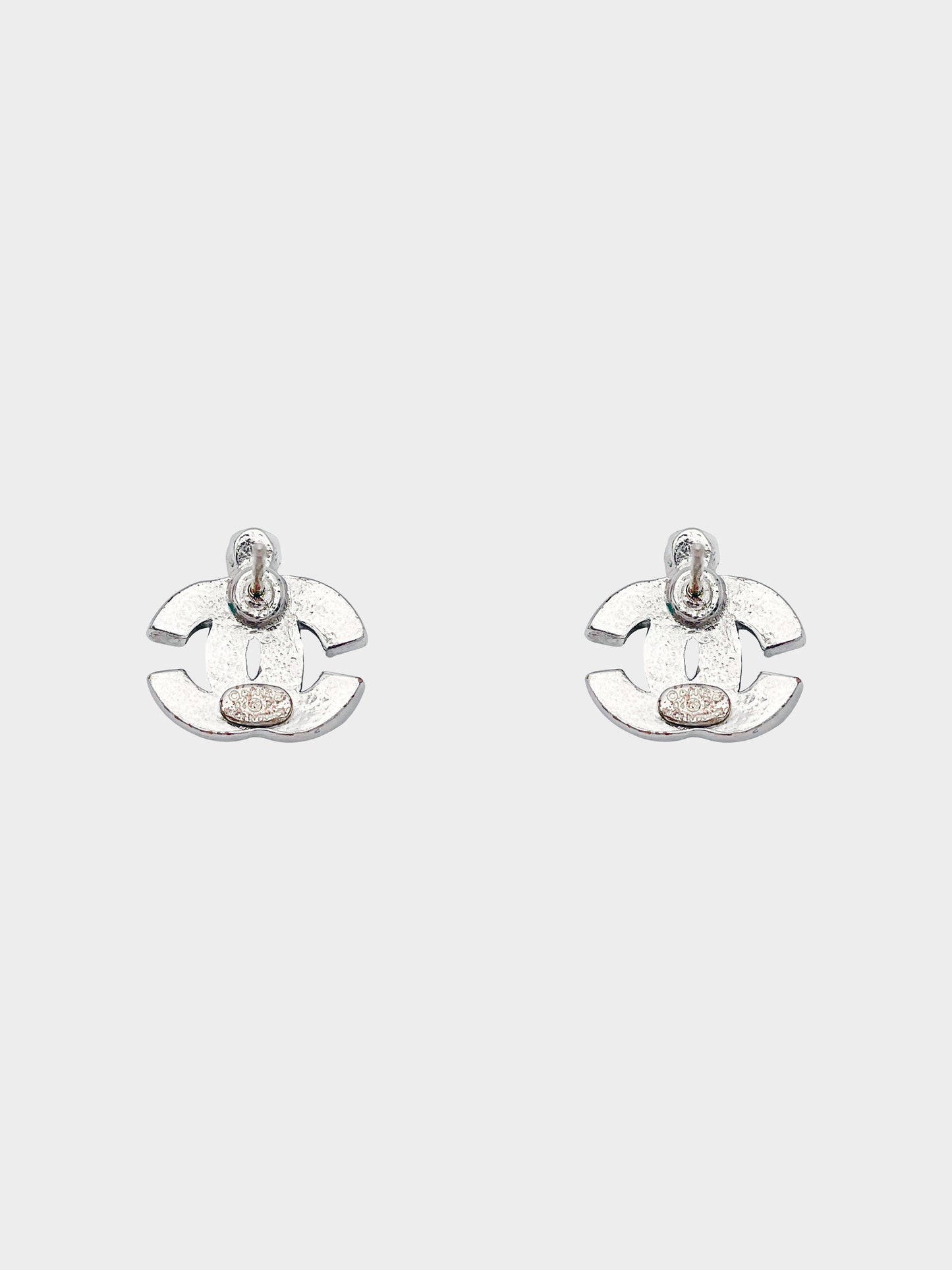 Chanel 2004 Green Enamel and Crystal CC Clip-on Earrings