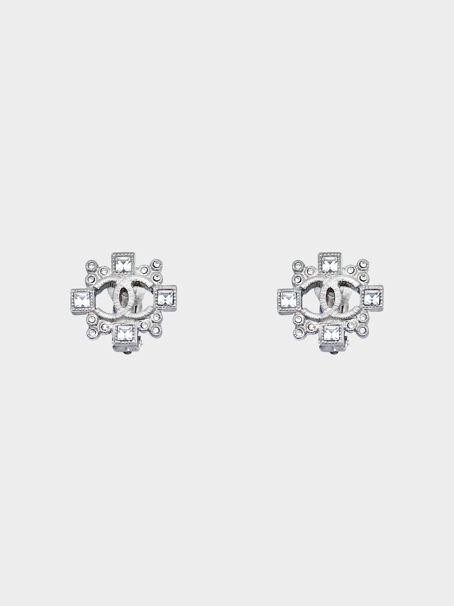 Chanel 2015 Crystal CC Silver Rhinestone Earrings