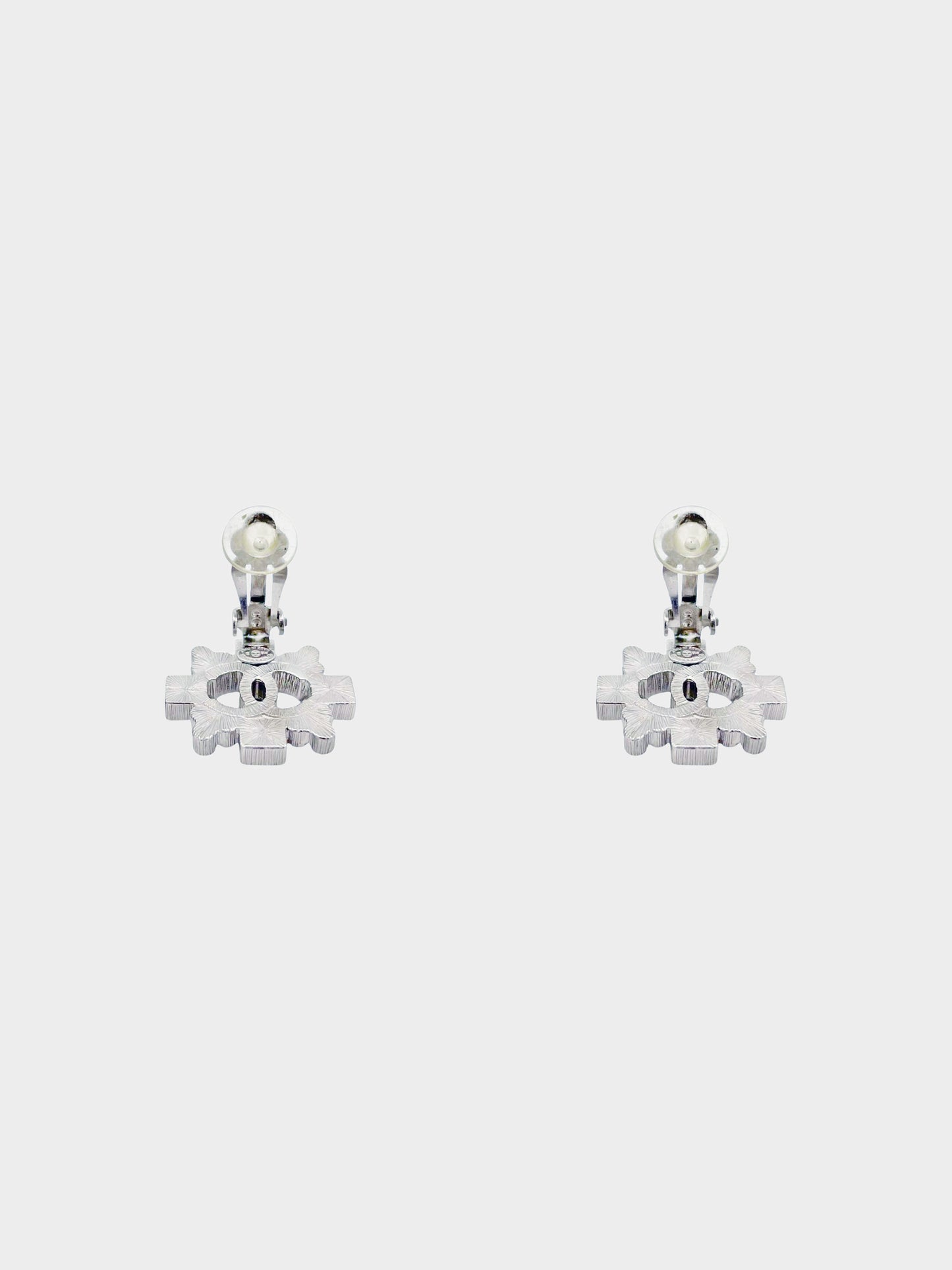 Chanel 2015 Crystal CC Silver Rhinestone Earrings