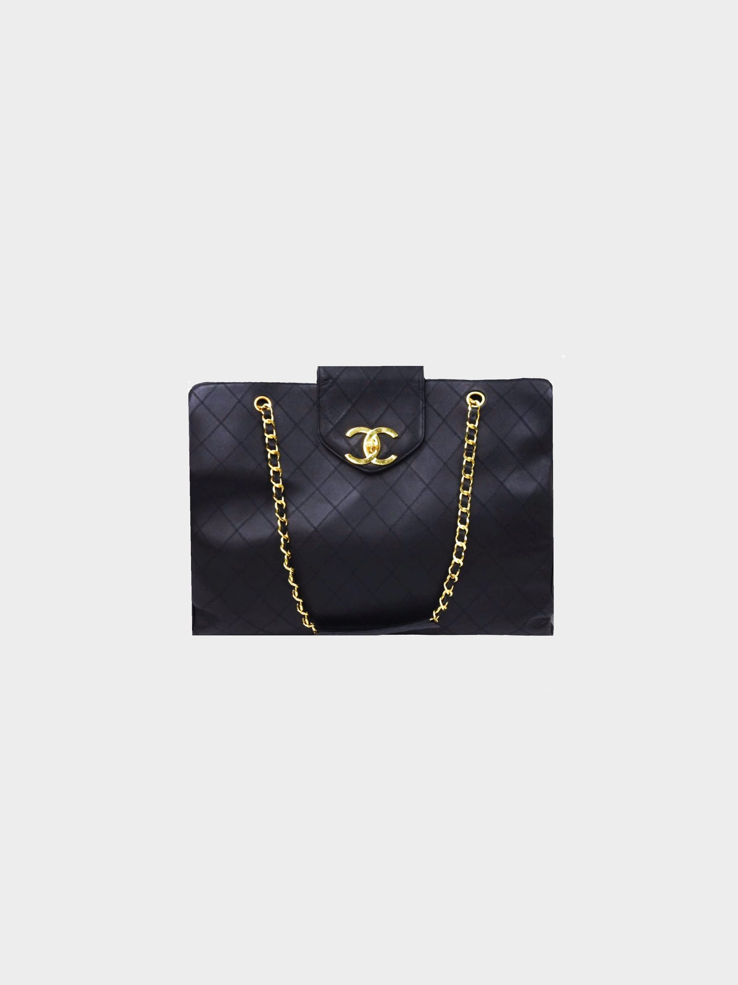 Chanel 1989-1991 Black Lambskin Weekender Bag