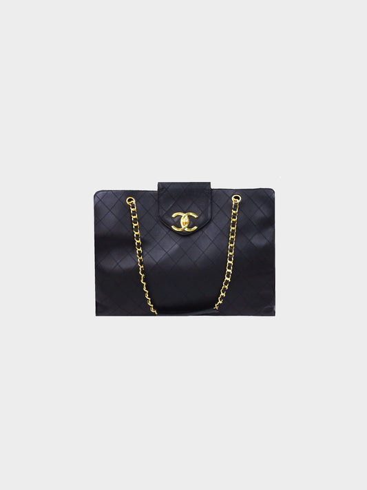 Chanel 1989-1991 Black Lambskin Weekender Bag