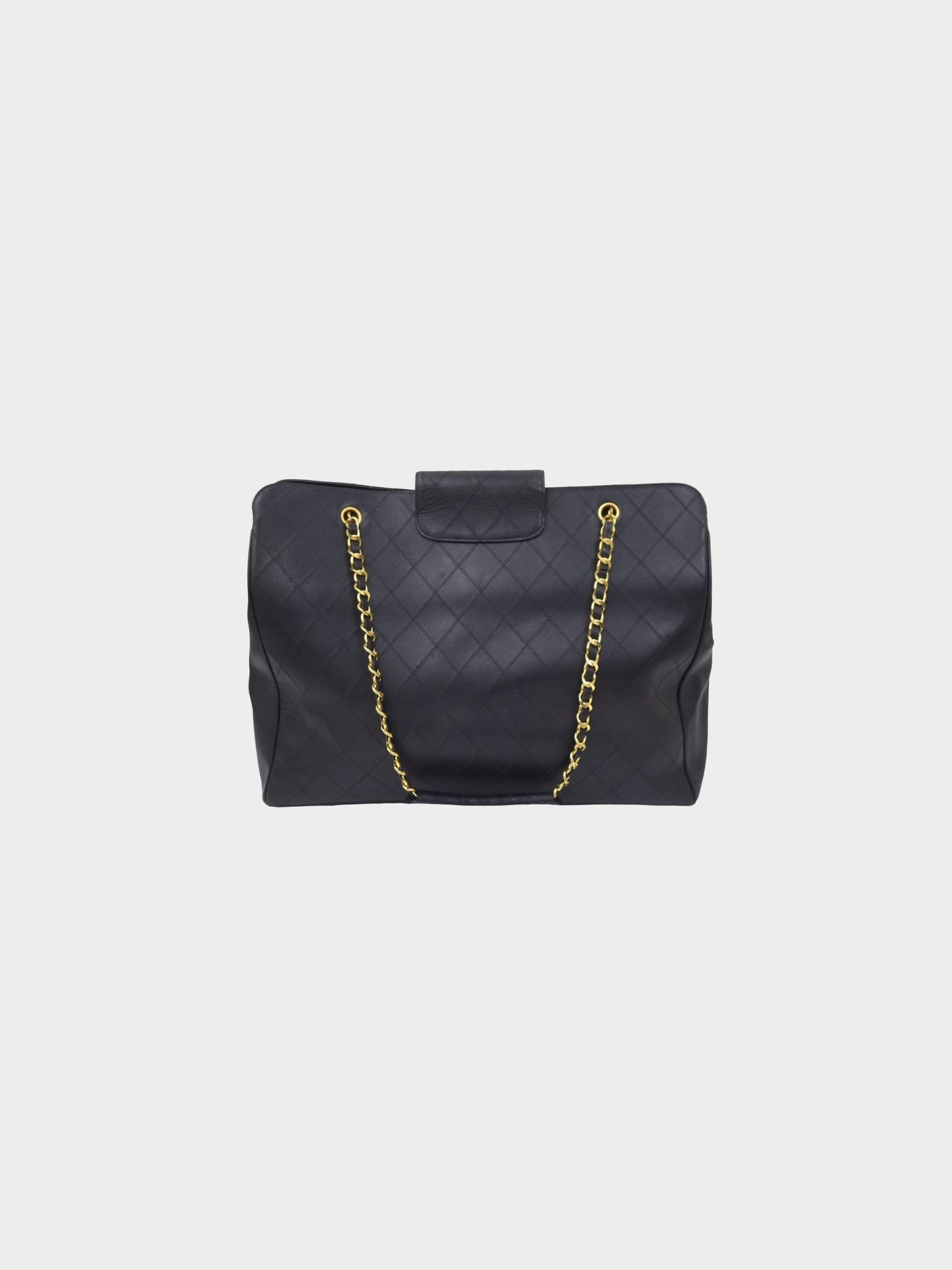 Chanel 1989-1991 Black Lambskin Weekender Bag