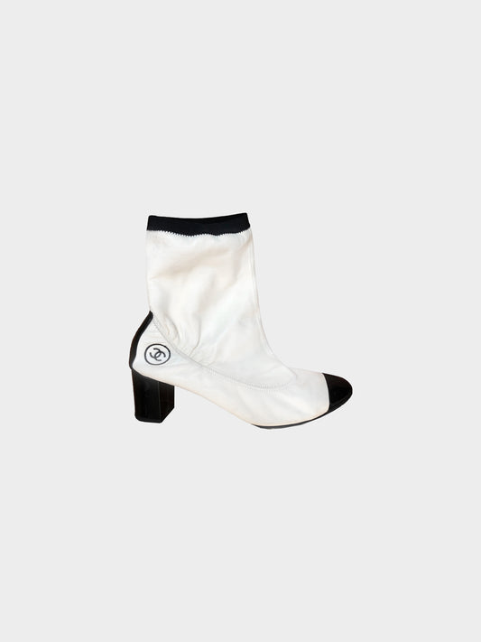 Chanel White Leather Boots