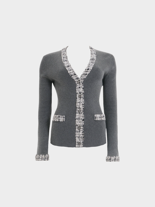 Chanel by Karl Lagerfeld SS 2004 Grey Knit Tweed Edge Cardigan