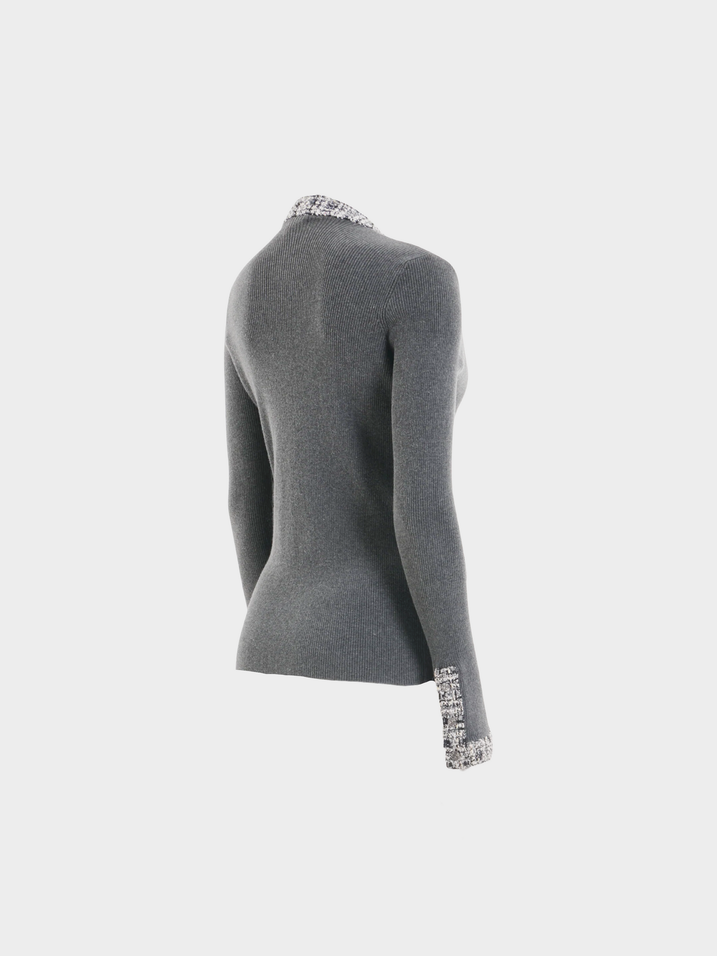 Chanel by Karl Lagerfeld SS 2004 Grey Knit Tweed Edge Cardigan