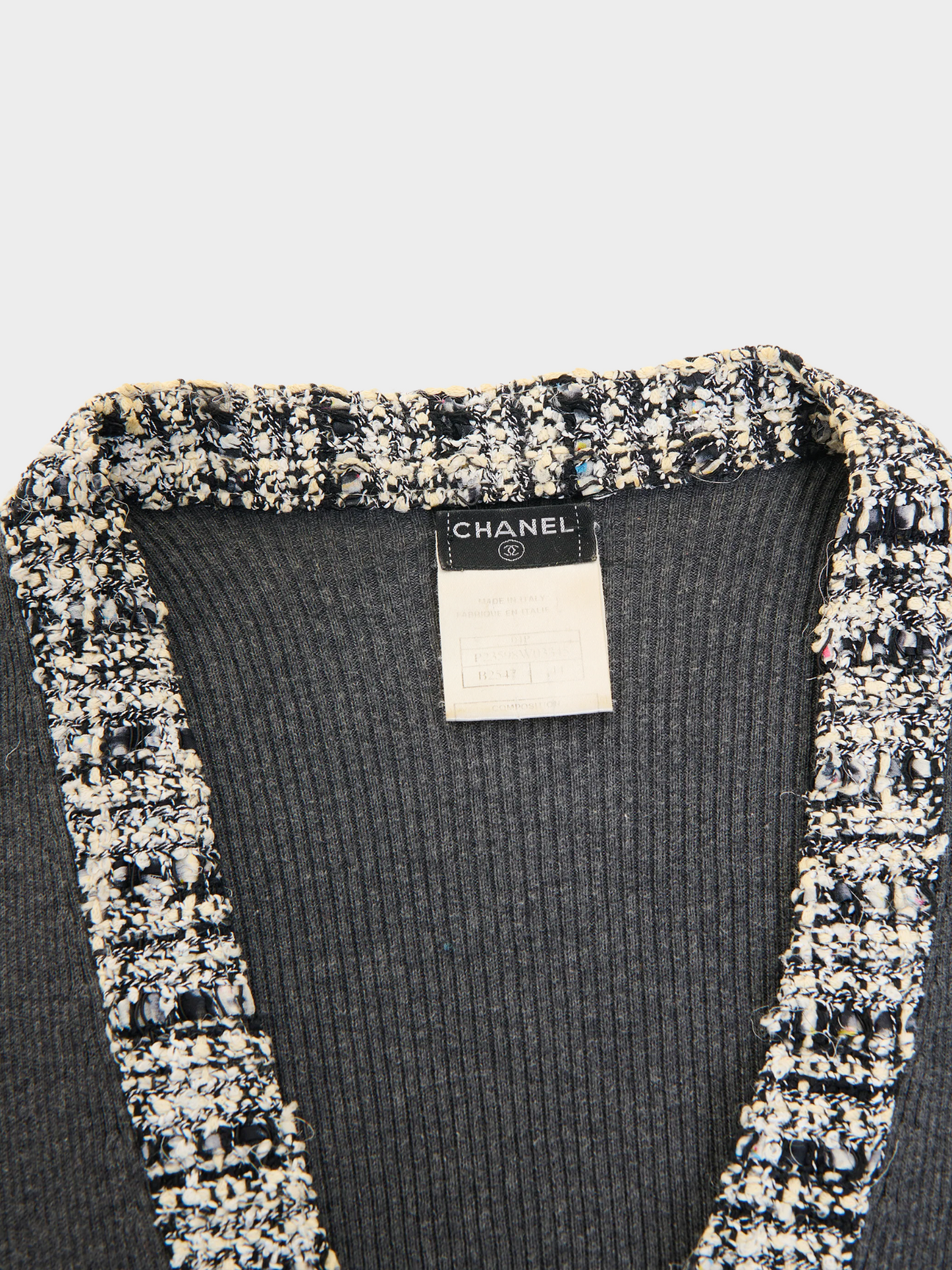 Chanel by Karl Lagerfeld SS 2004 Grey Knit Tweed Edge Cardigan