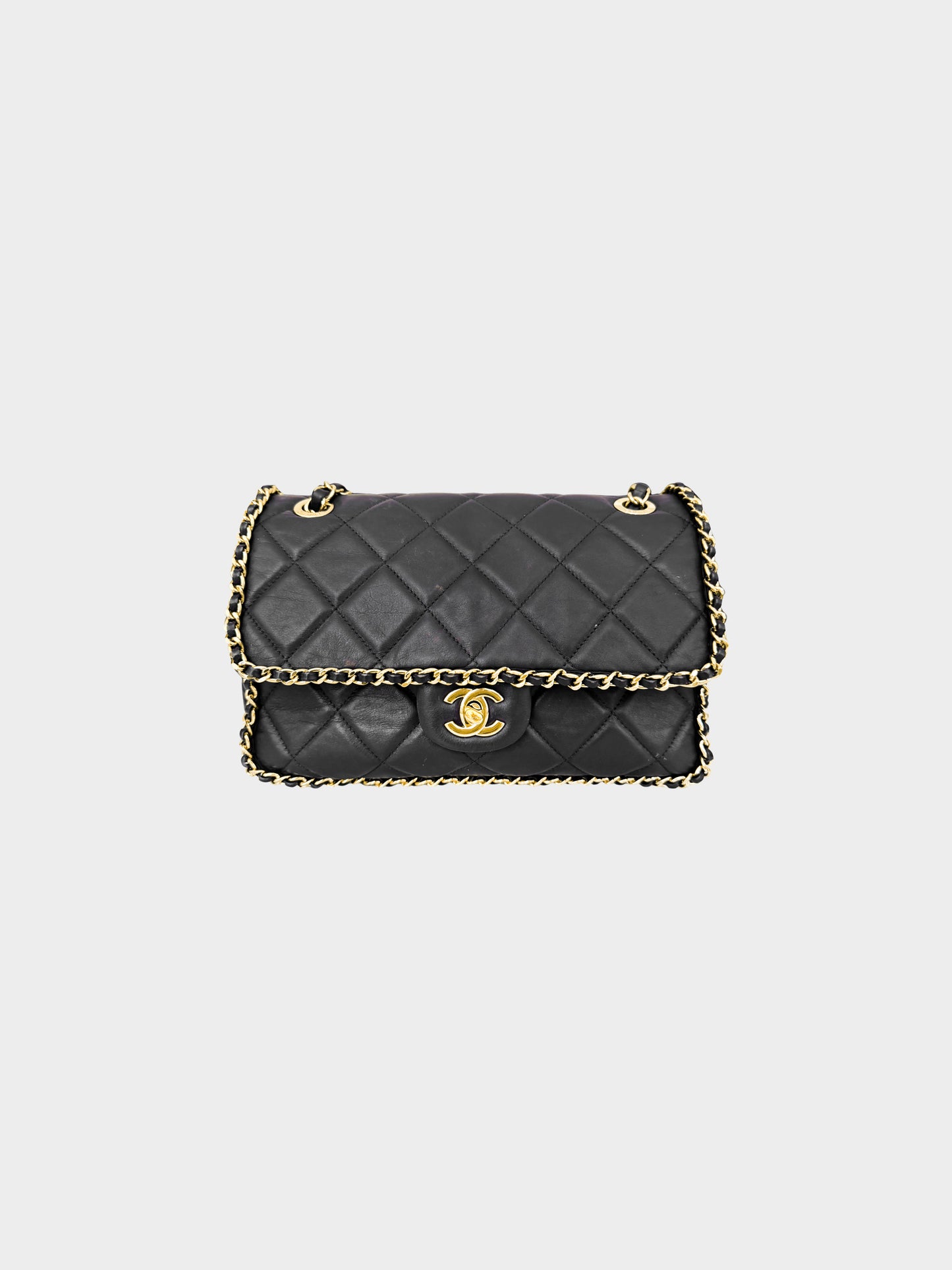 Chanel 2020-2021 Black Leather Quilted Chain Around Flap Bag