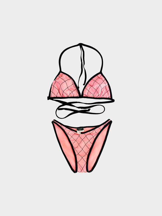 Chanel SS 1995 Pink and Black Diamond Stitch Two Piece Swimsuit