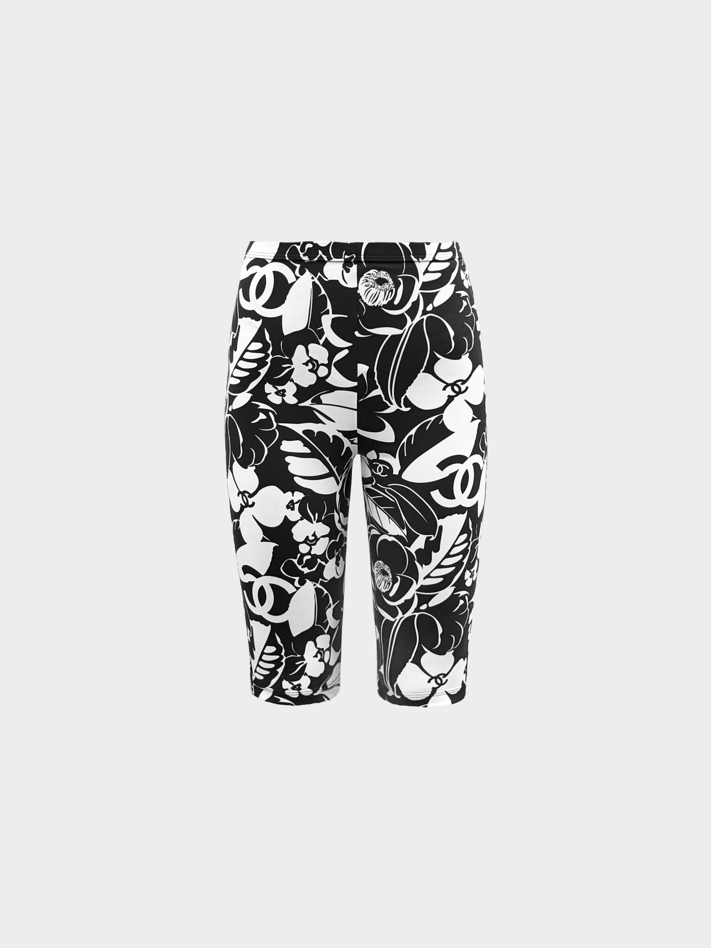 Chanel 2010s Black and White Floral CC Logo Print Cycle Shorts