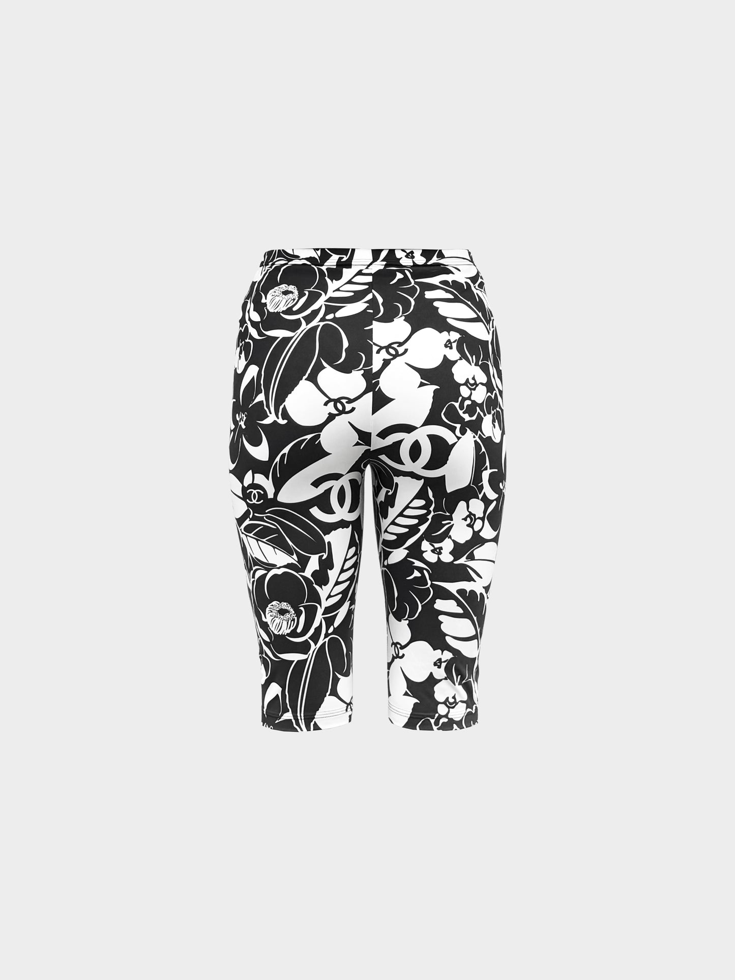 Chanel 2010s Black and White Floral CC Logo Print Cycle Shorts