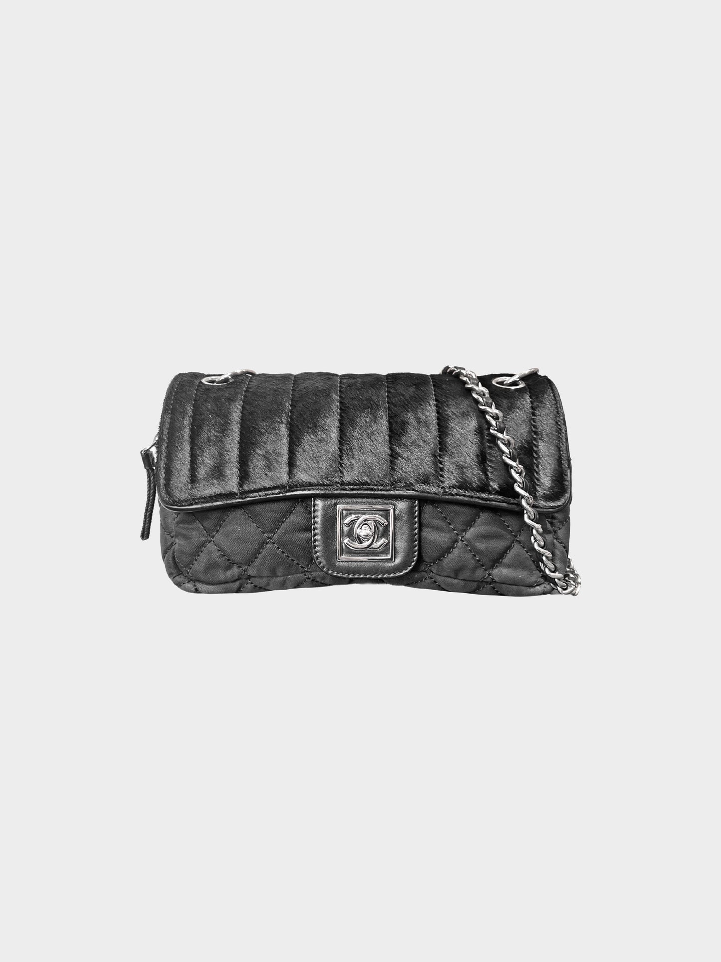 Chanel 2005-2006 Black Harako Leather and Canvas Quilted CC Sport Flap Bag