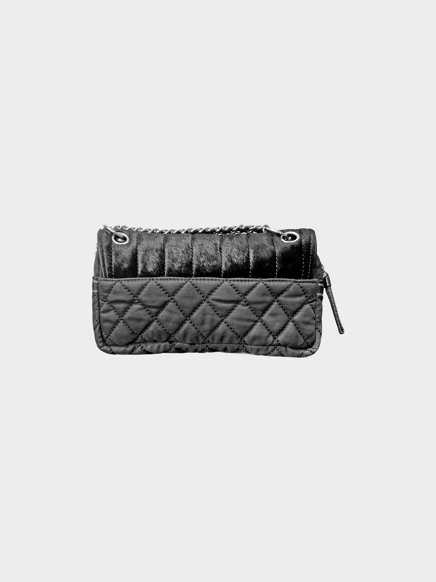 Chanel 2005-2006 Black Harako Leather and Canvas Quilted CC Sport Flap Bag
