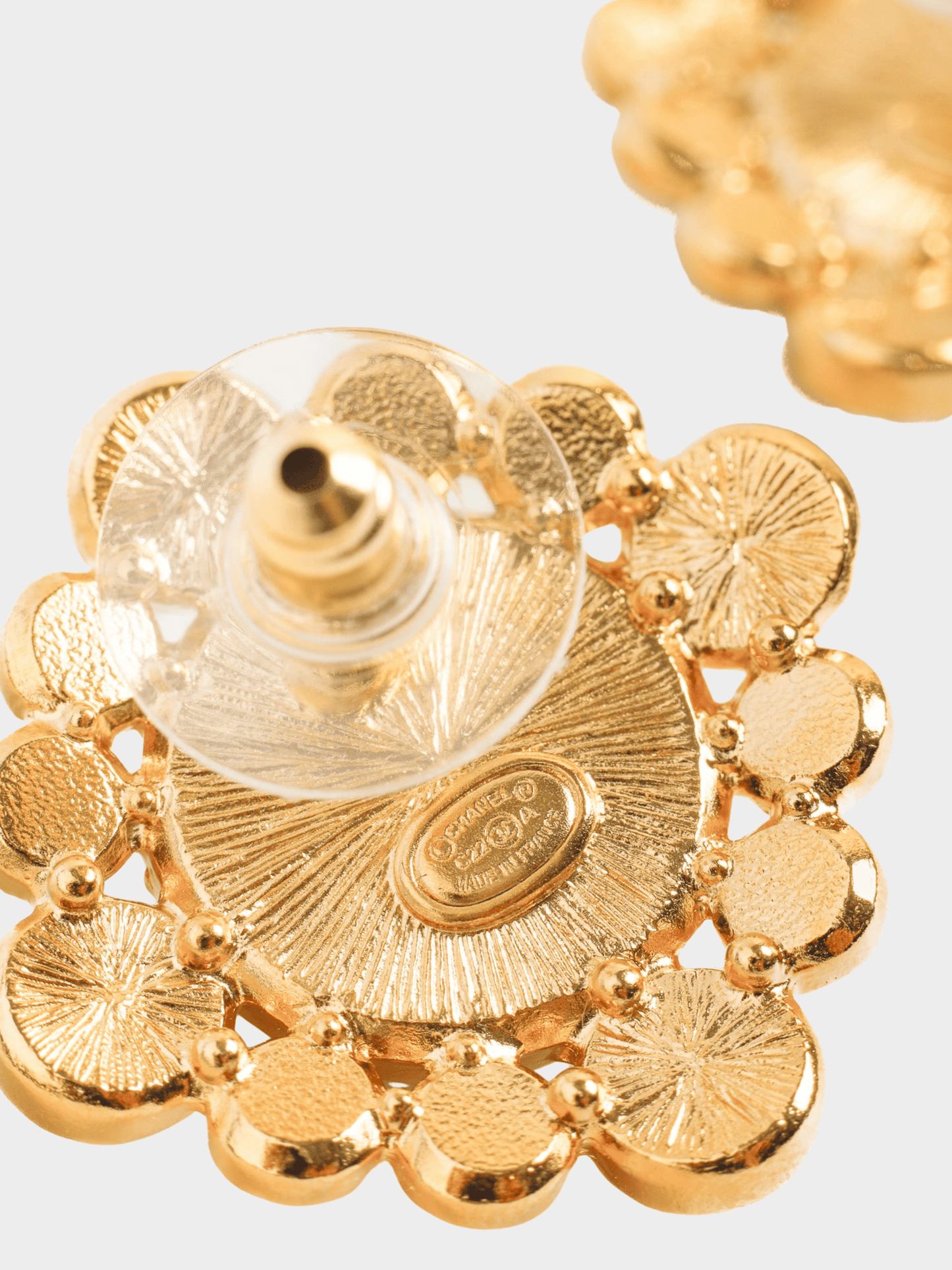 Chanel 2000s Gold-Tone Crystal and Pearl Rhinestones Squared Halo Stud Earrings