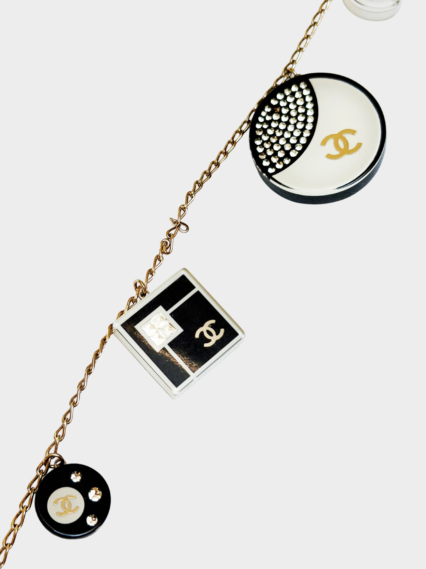 Chanel Cruise 2008 Black and White Resin Charms with Swarovski Crystals CC Chain Link Necklace