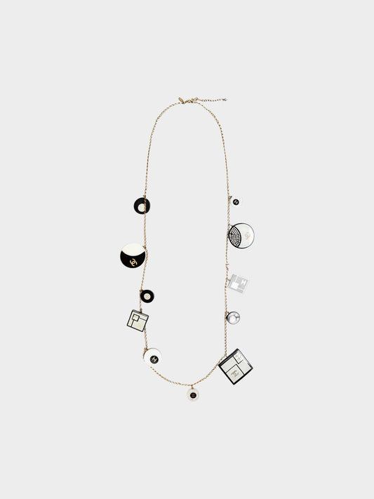 Chanel Cruise 2008 Black and White Resin Charms with Swarovski Crystals CC Chain Link Necklace