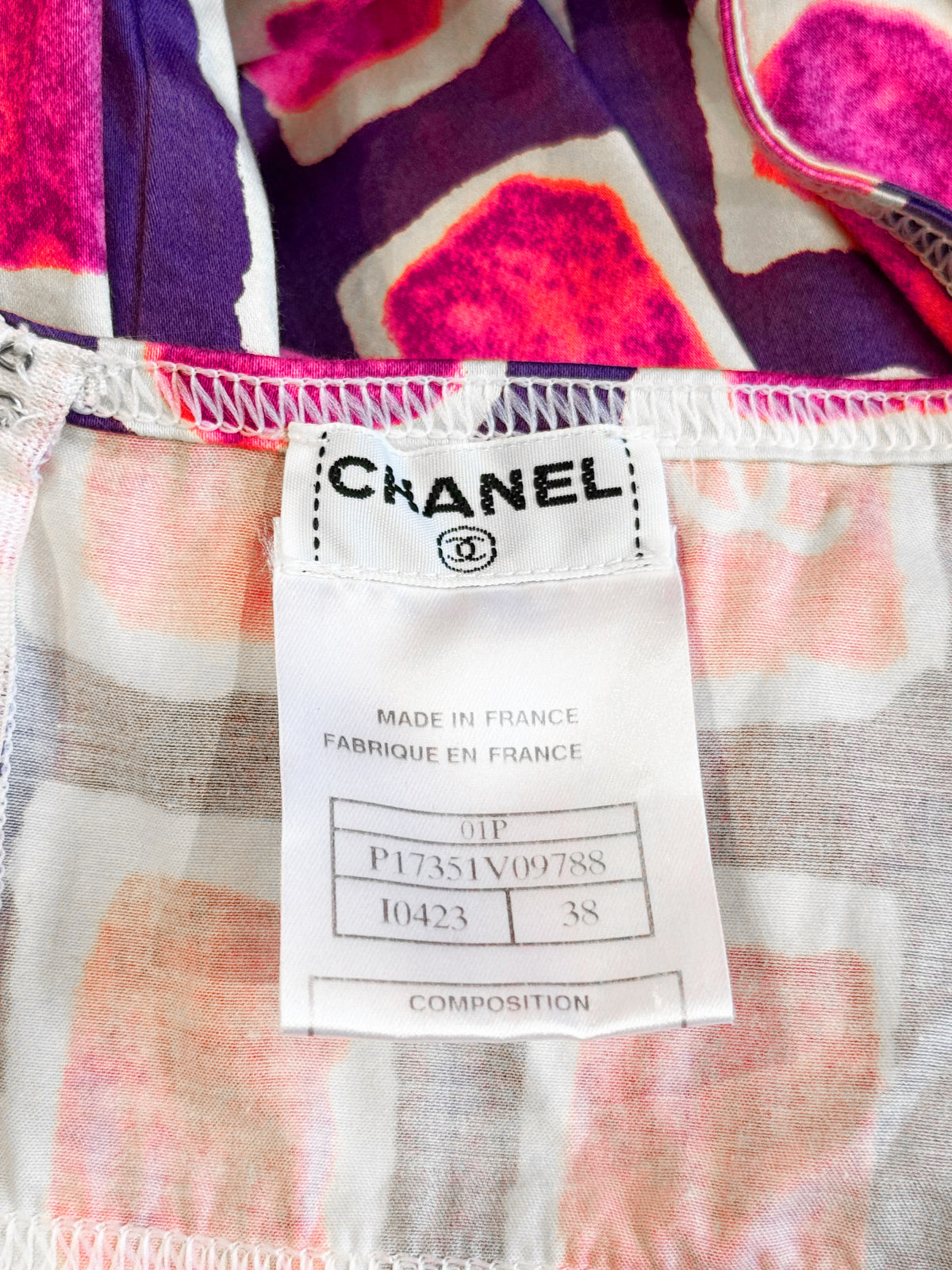 Chanel by Karl Lagerfeld SS 2001 Pink and Purple Watercolor Grid Pattern Halter Dress