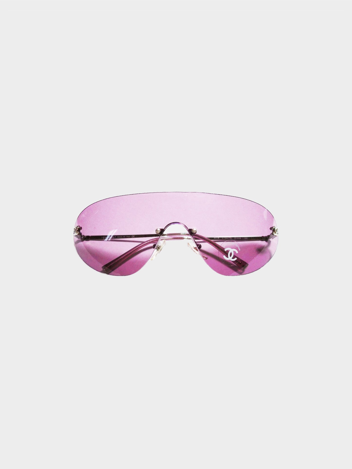 Chanel 2000s Pink Monolens Rimless Sunglasses