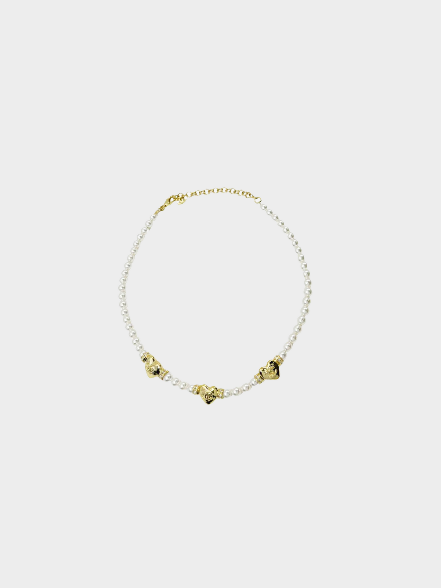 Chanel SS 2024 Gold Triple Heart Pearl Choker