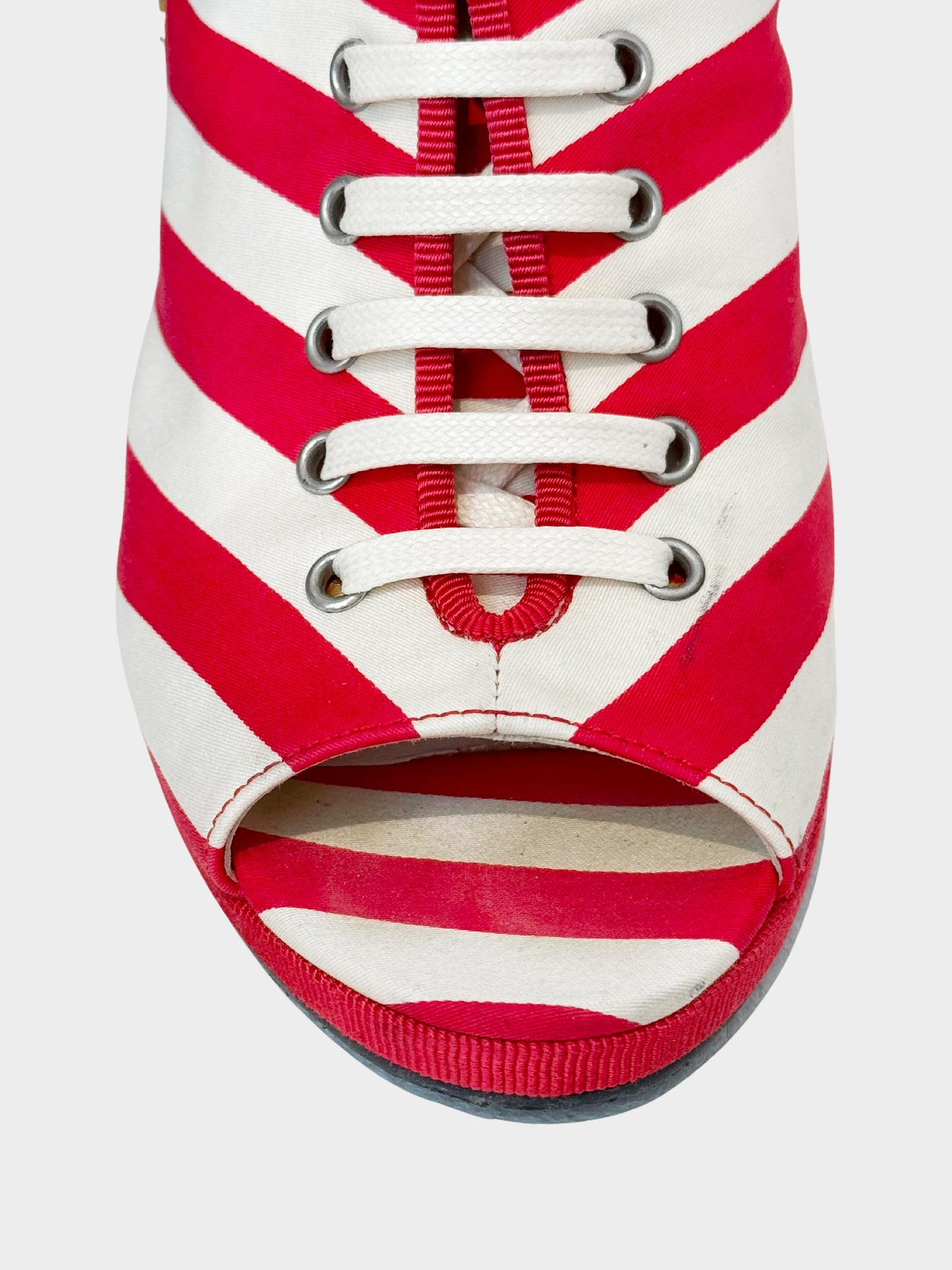 Chanel Cruise 2010 Runway Red and White CC Sailor Lace-up Wedge Boots