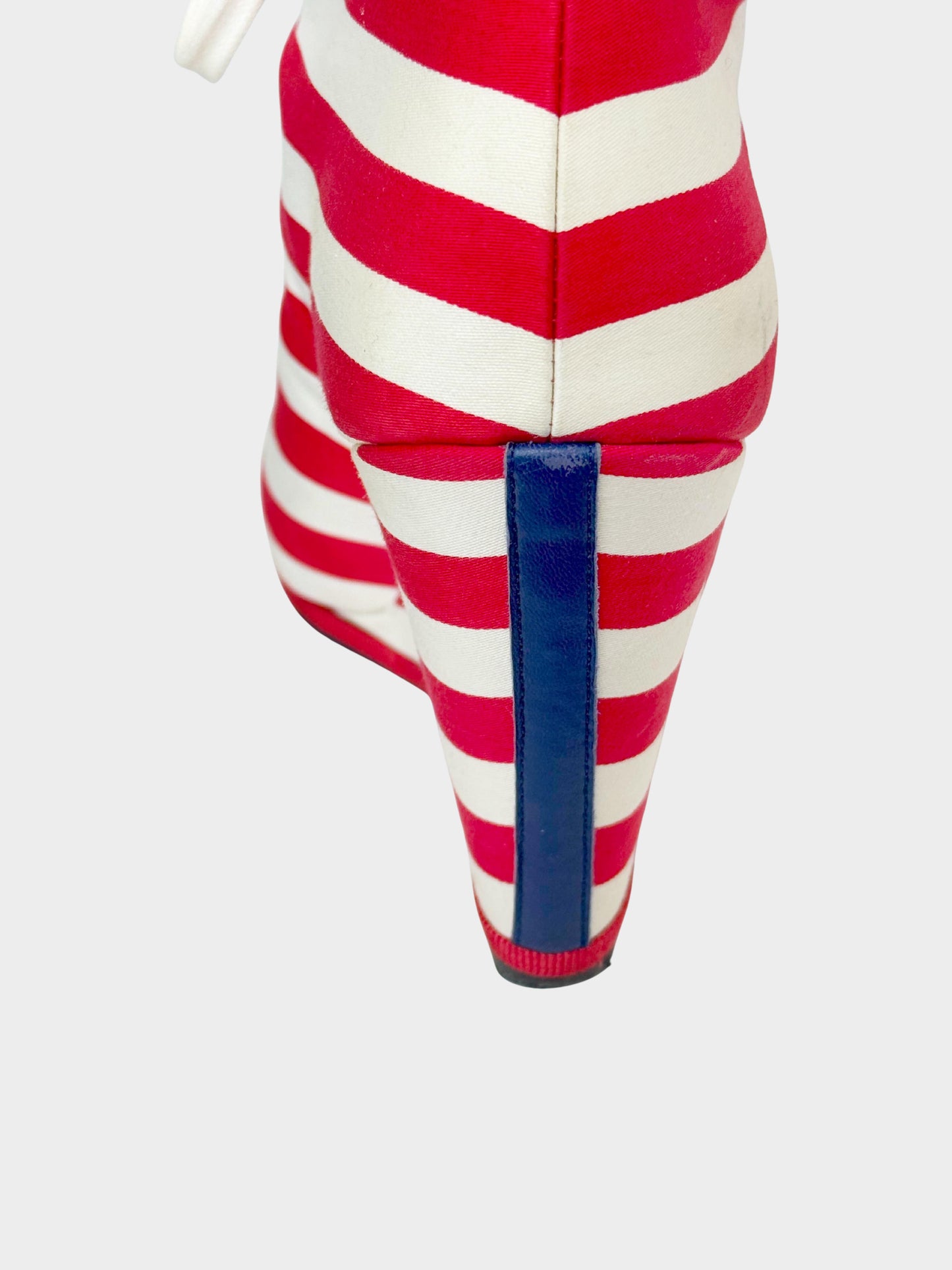 Chanel Cruise 2010 Runway Red and White CC Sailor Lace-up Wedge Boots