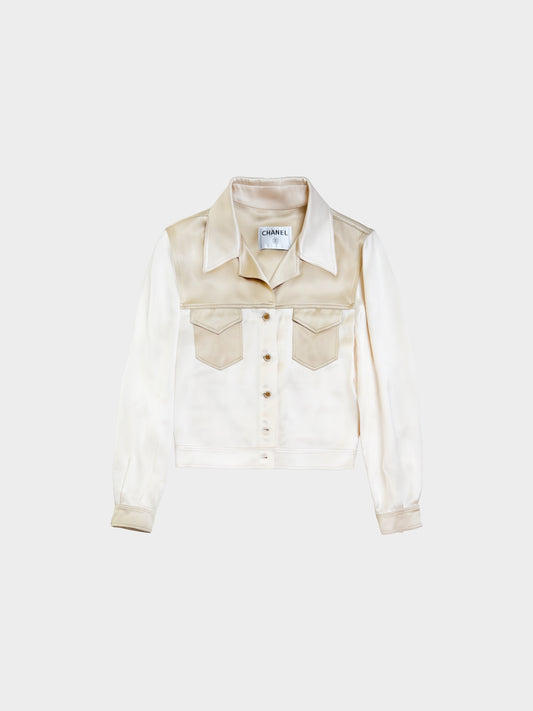 Chanel by Karl Lagerfeld Cruise 2001 Gold and Beige Two-toned Silk Top