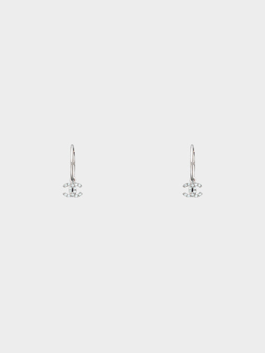 Chanel 2000s Silver CC Rhinestone-embellished CC Hoop Earrings
