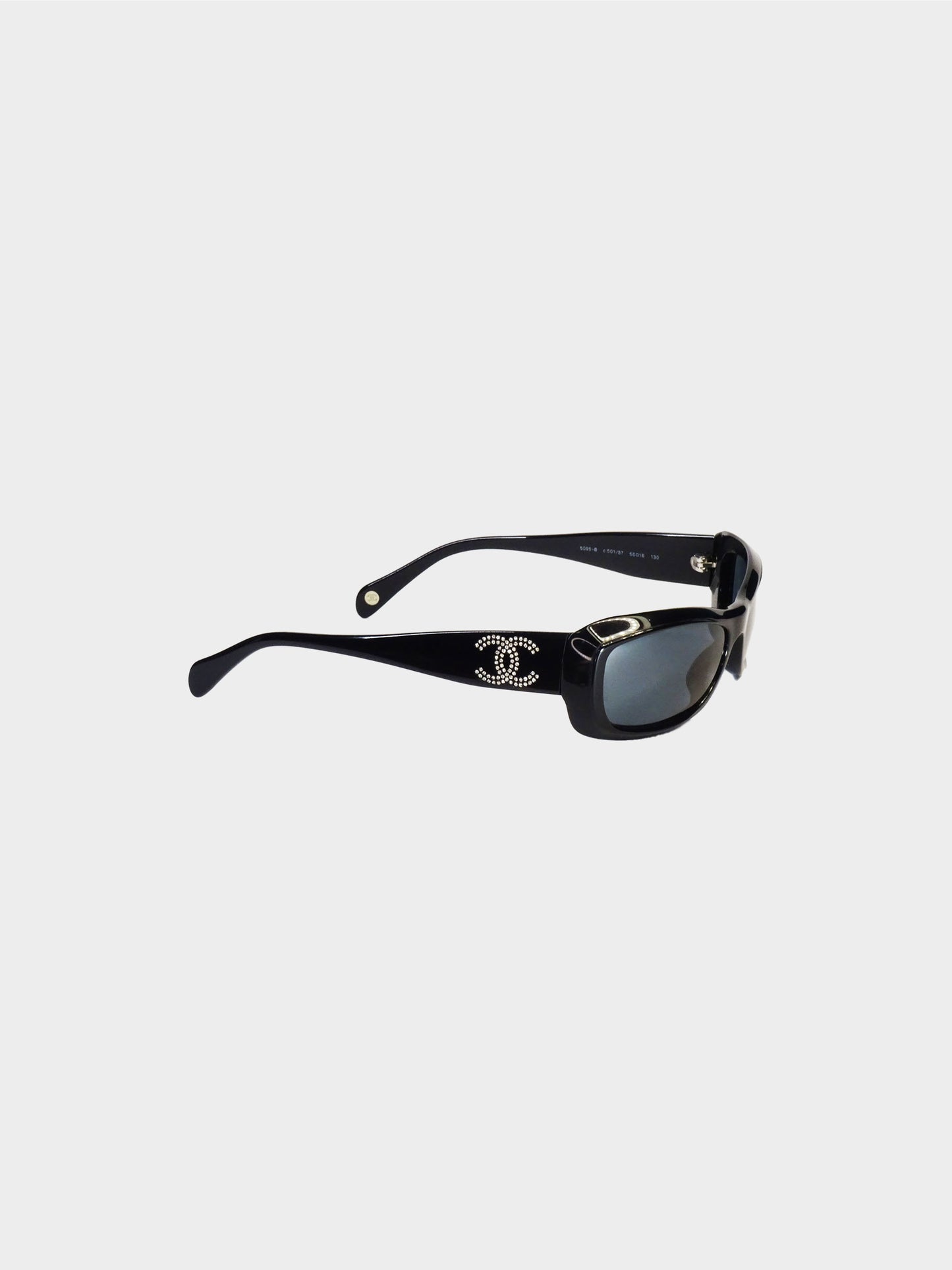 Chanel 2005 Black Narrow Crystal Embellished Sunglasses