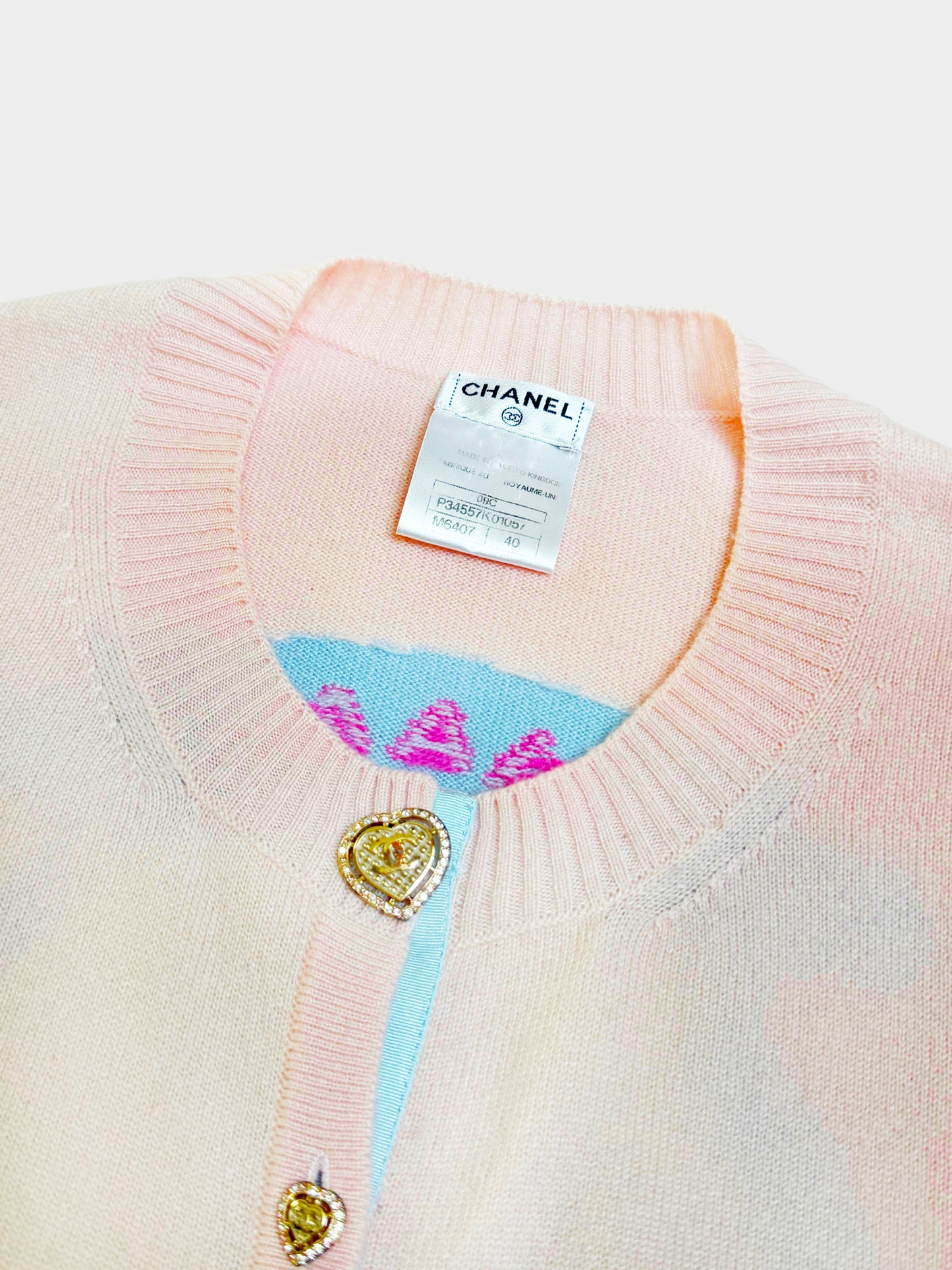 Chanel Resort 2009 Pink CC "Miami" 2008-2009 Print Long Sleeve Cashmere Cardigan